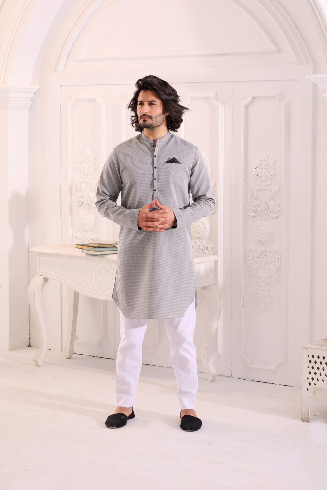 GREY DOUTED KURTA