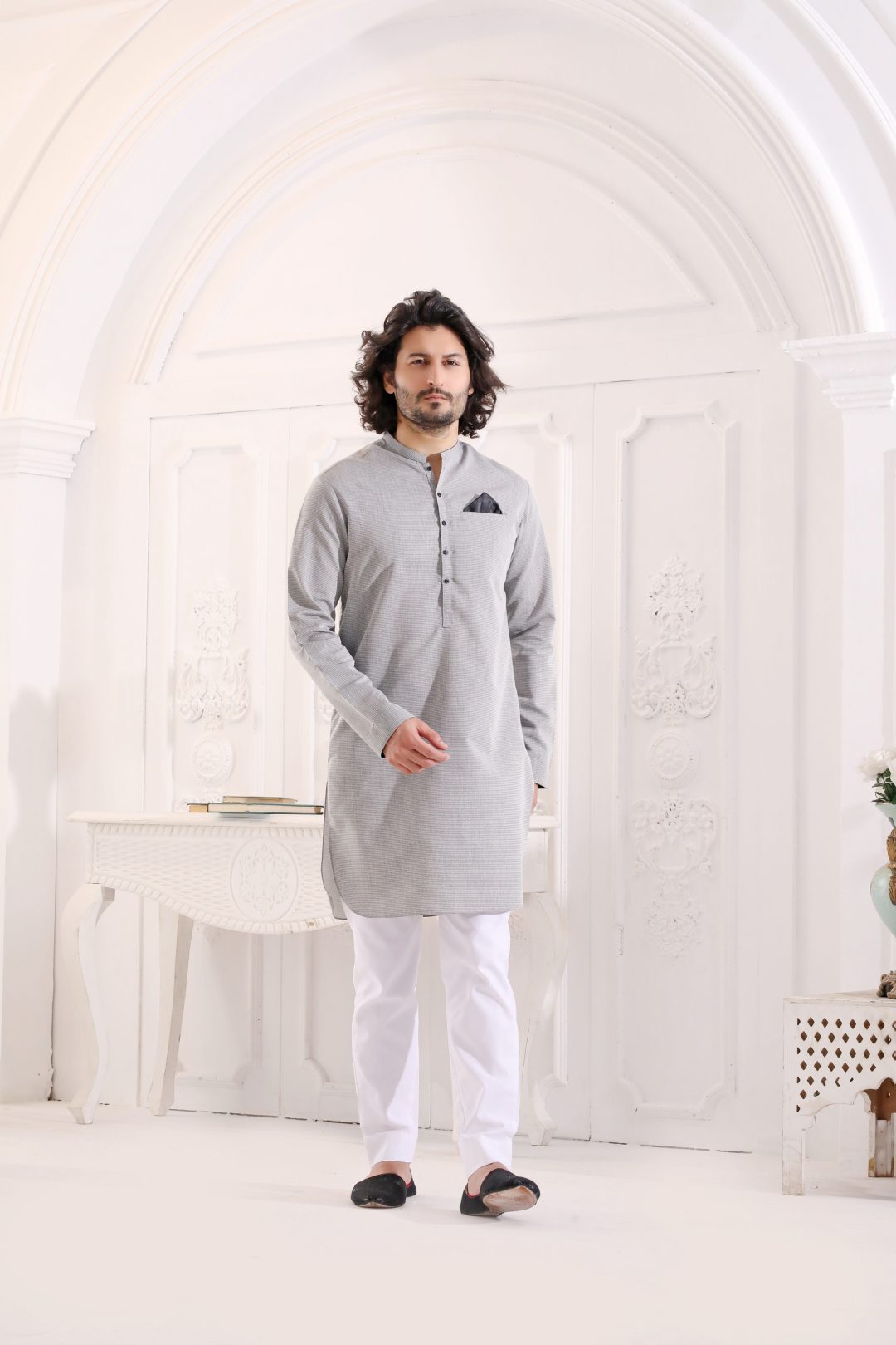 GREY DOUTED KURTA