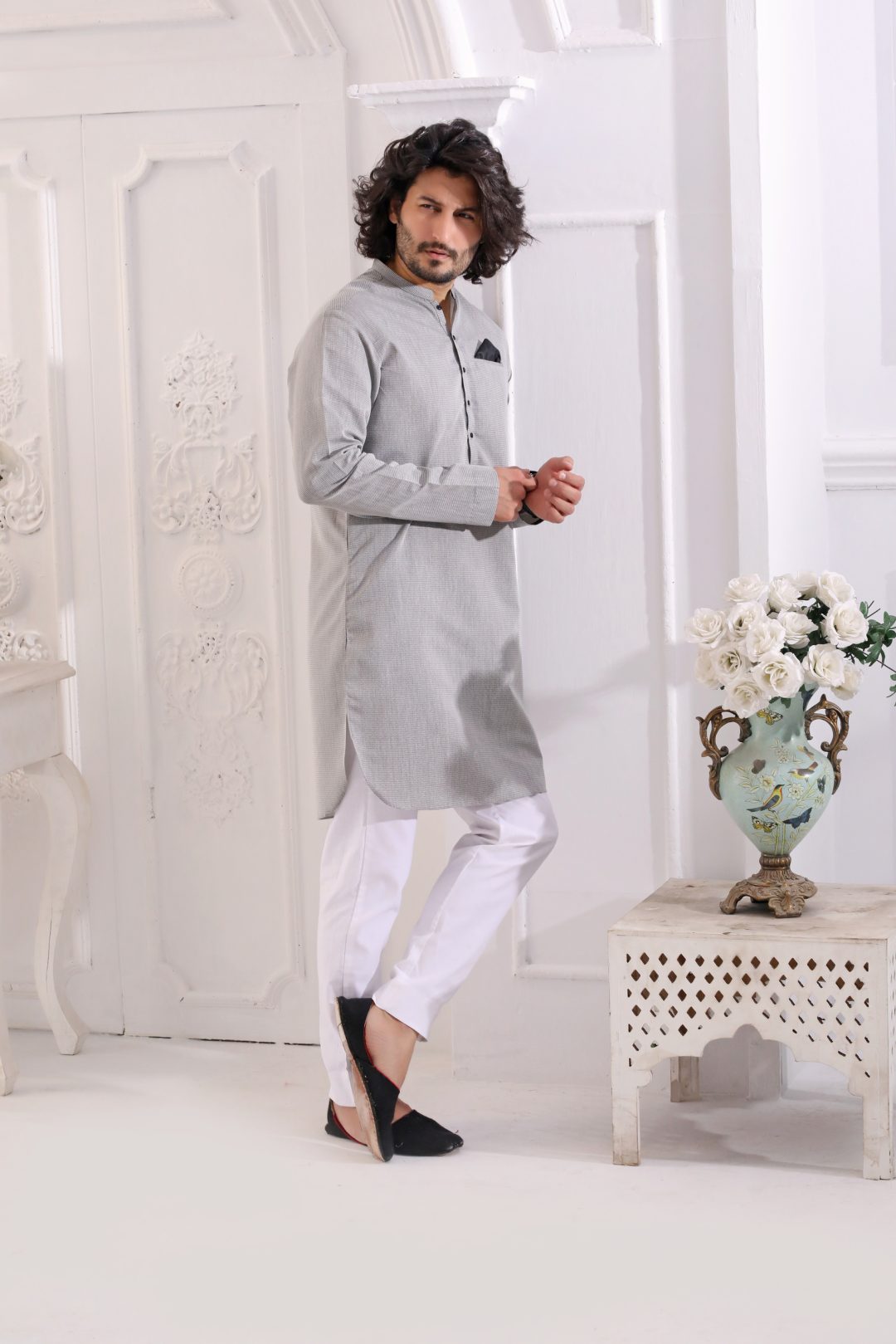 GREY DOUTED KURTA