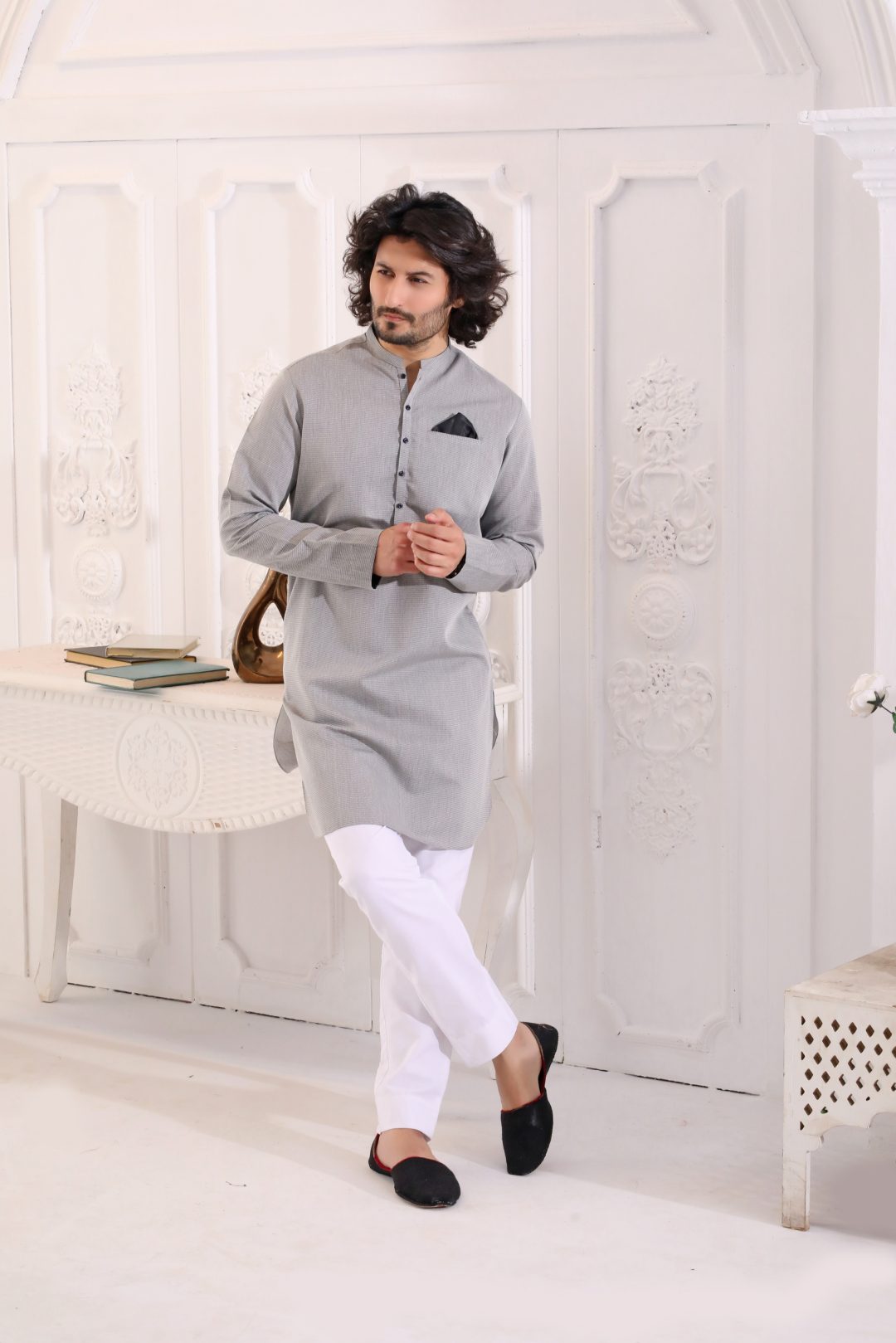 GREY DOUTED KURTA