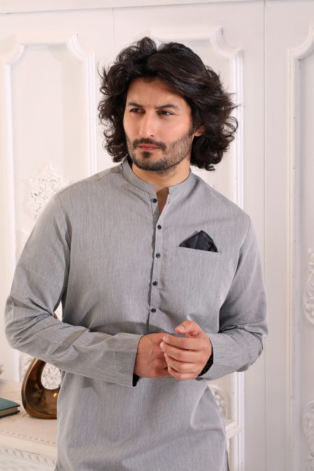 GREY DOUTED KURTA