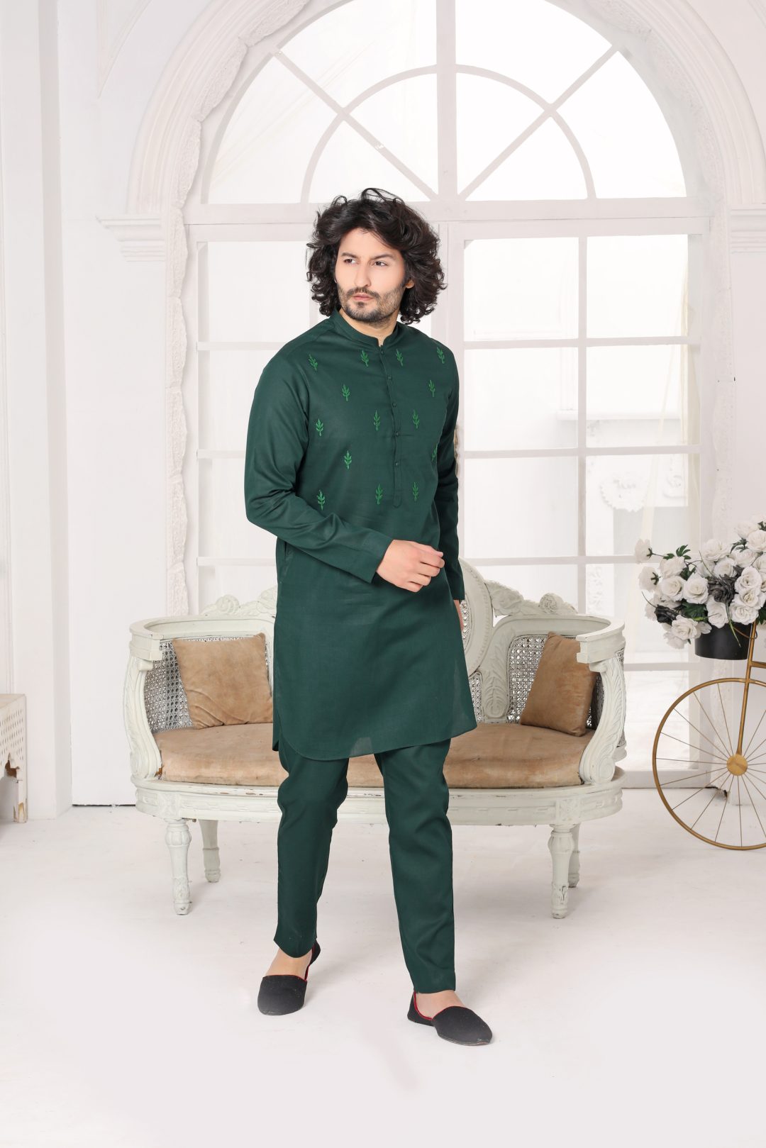 BOTTLE GREEN KURTA PAJAMA