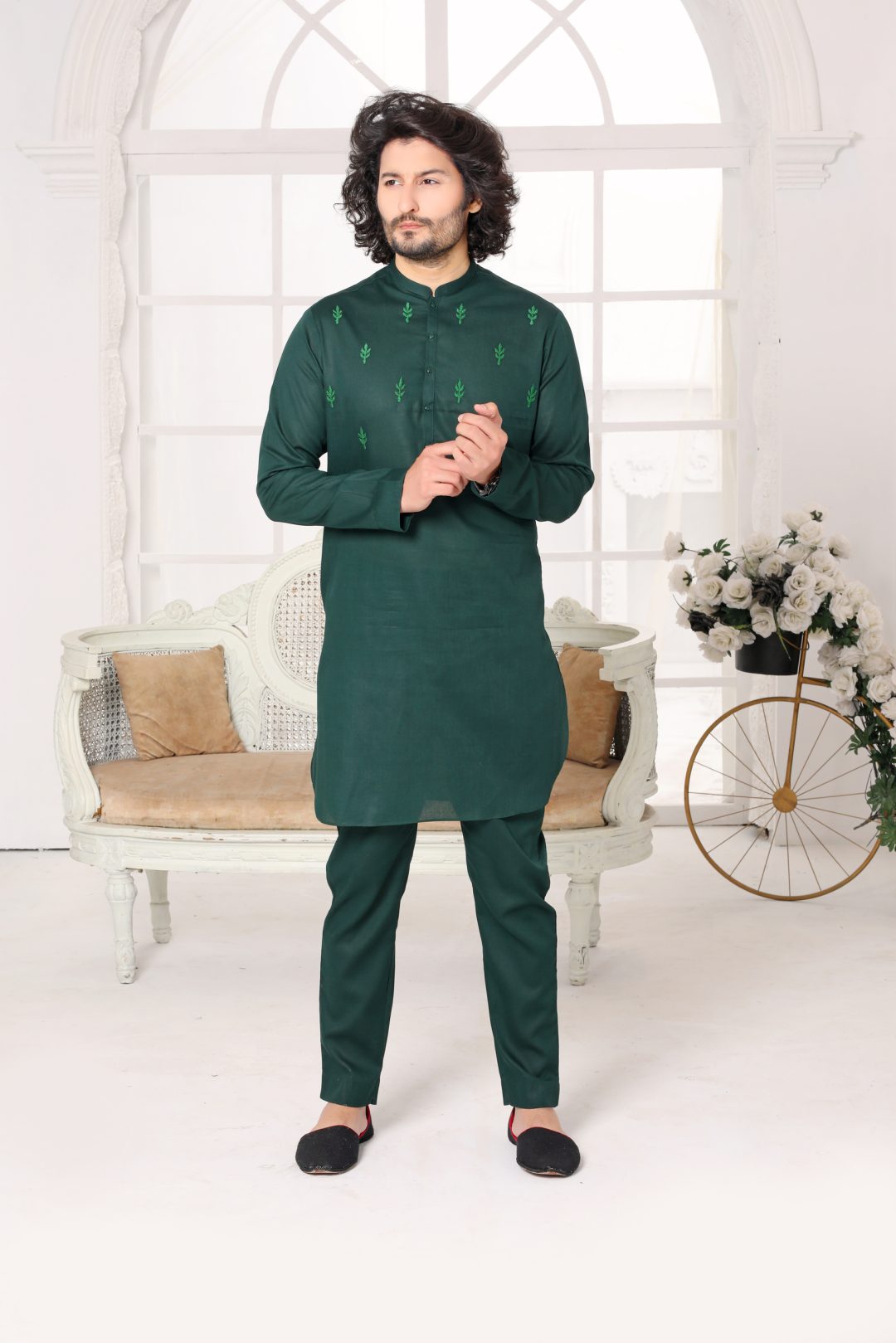 BOTTLE GREEN KURTA PAJAMA