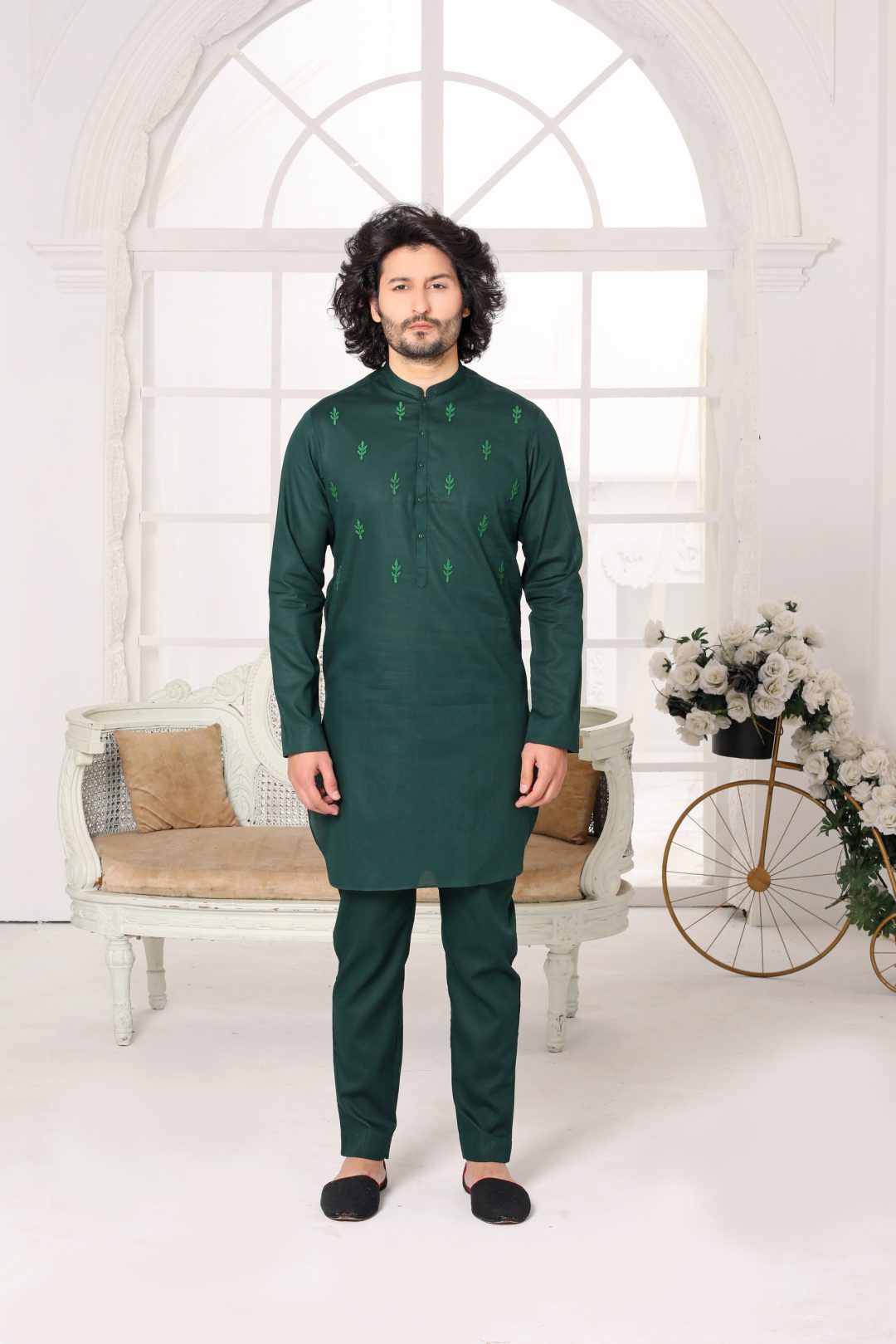 BOTTLE GREEN KURTA PAJAMA