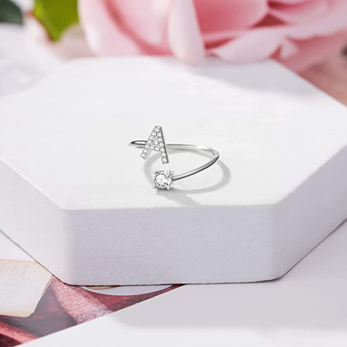 Initial Letter Zirconic Ring ( Adjustable)