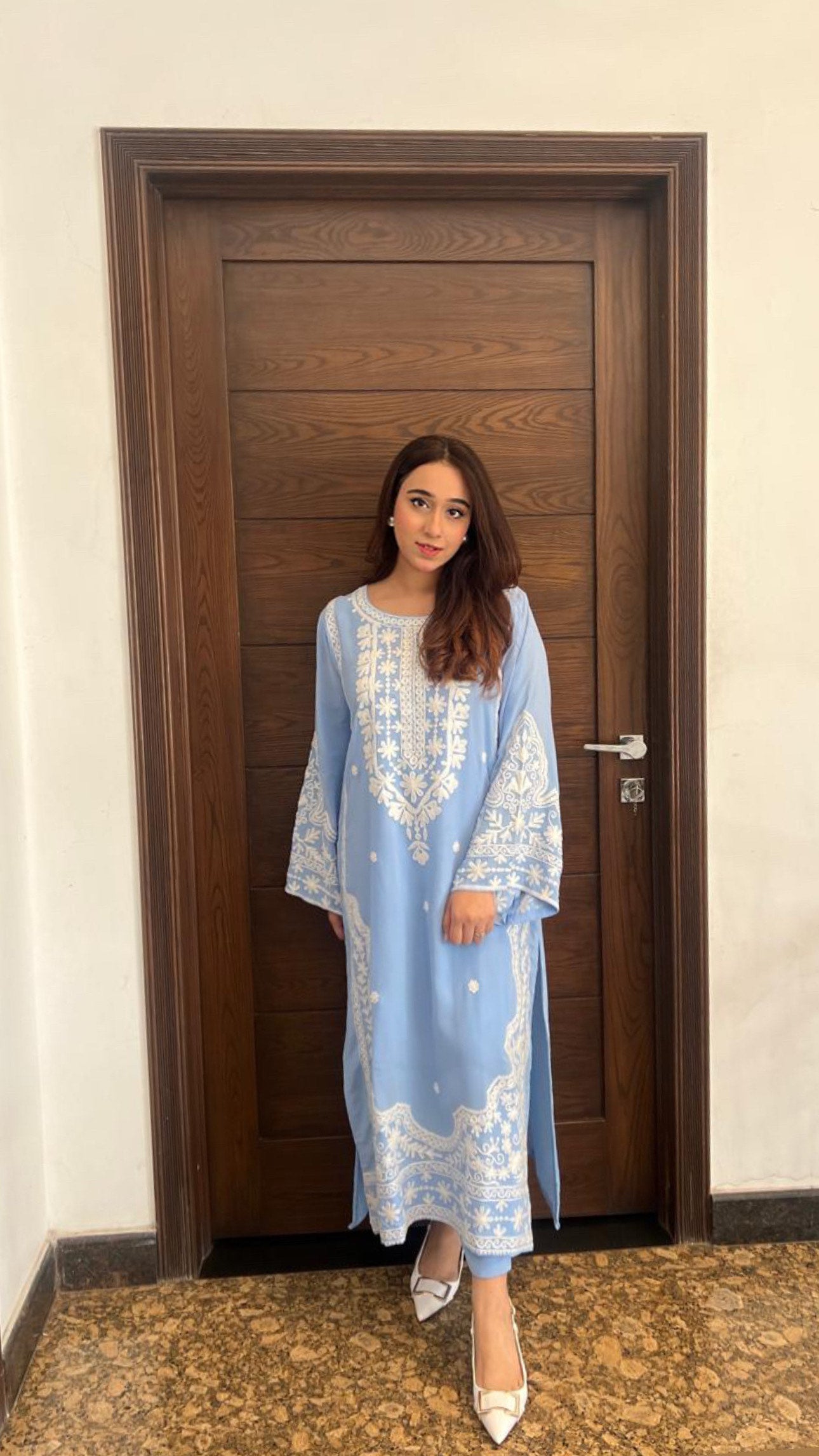 Ice blue Embroidered two pc