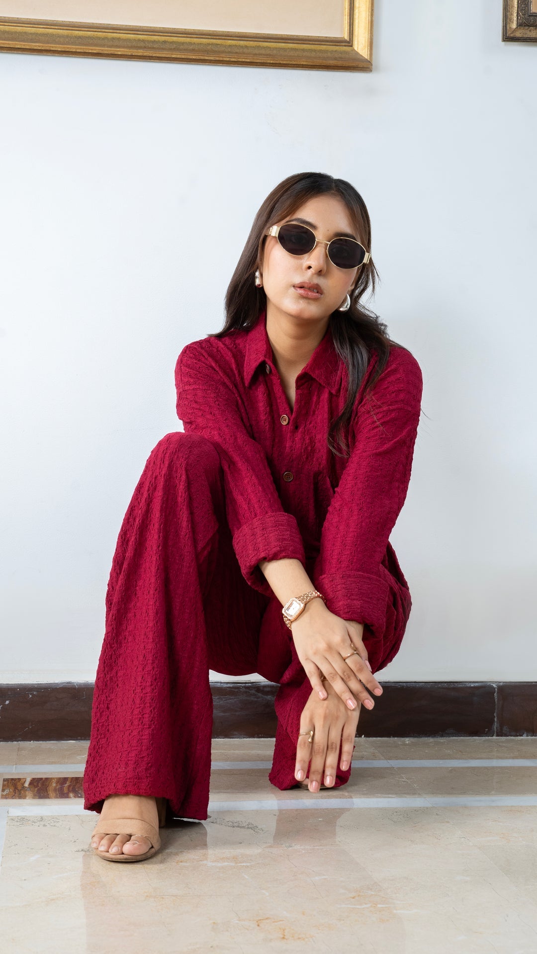 Crimson Red Textured Co-Ord Set