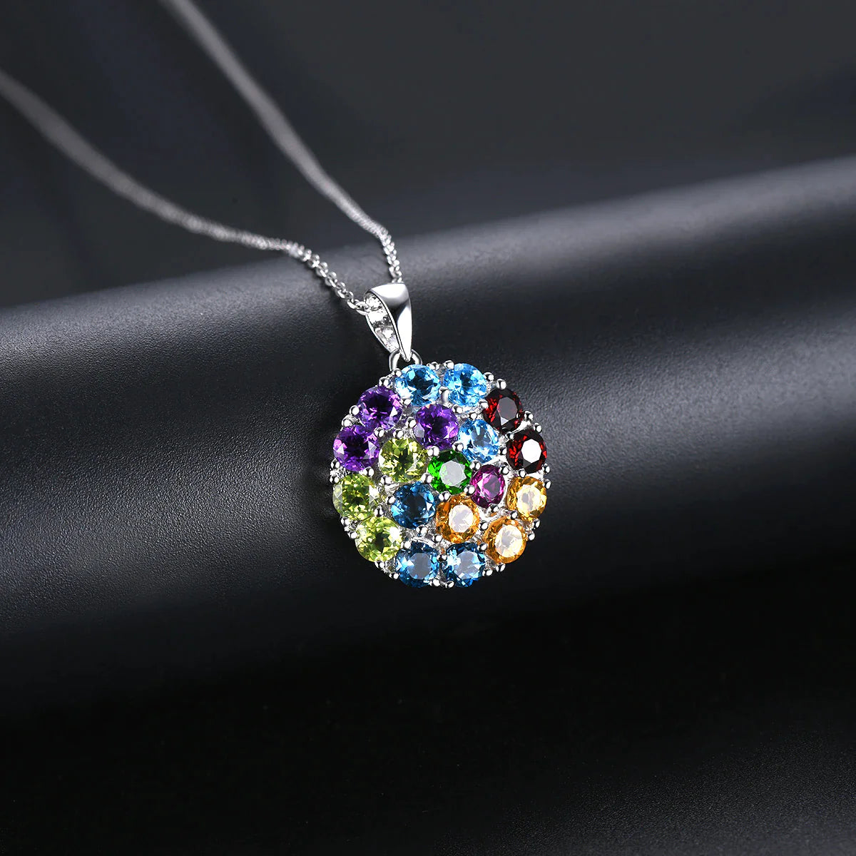 Multi Gemstone Solid Silver Pendant