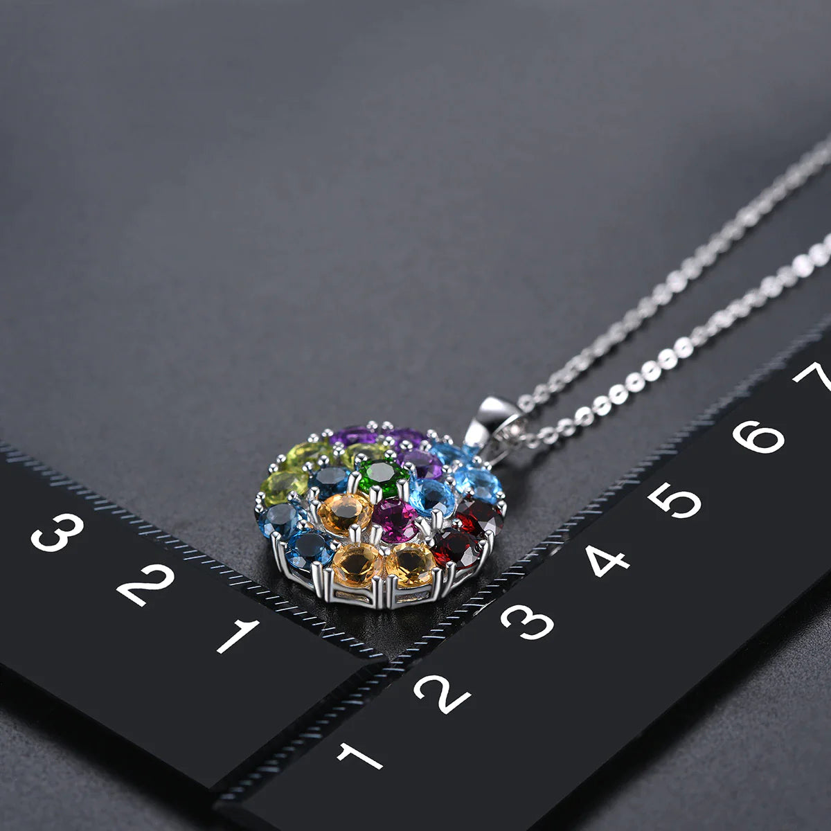 Multi Gemstone Solid Silver Pendant