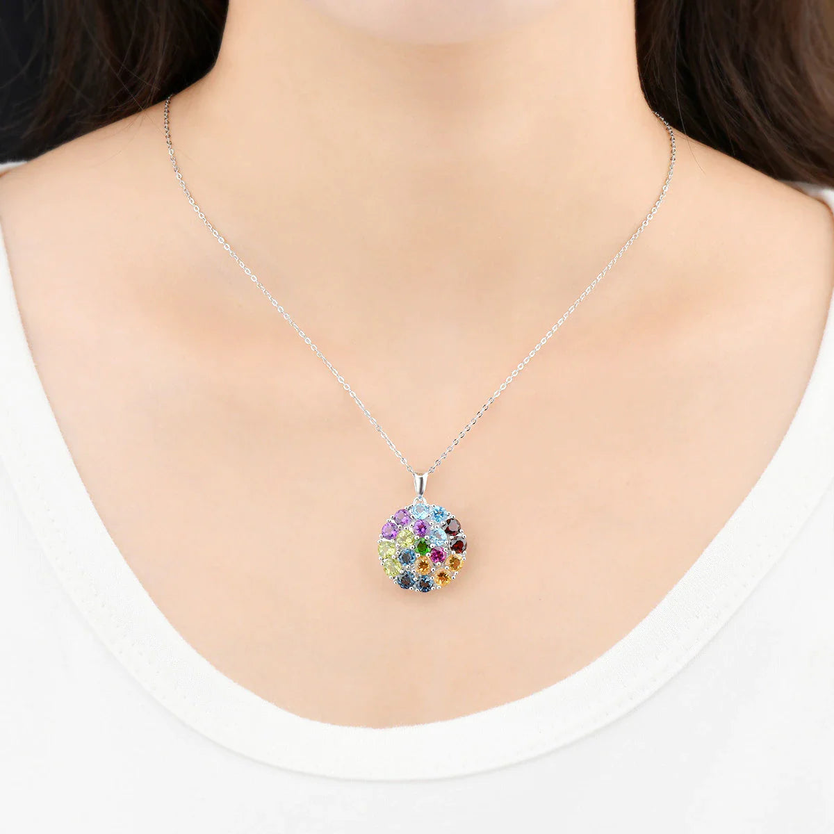 Multi Gemstone Solid Silver Pendant