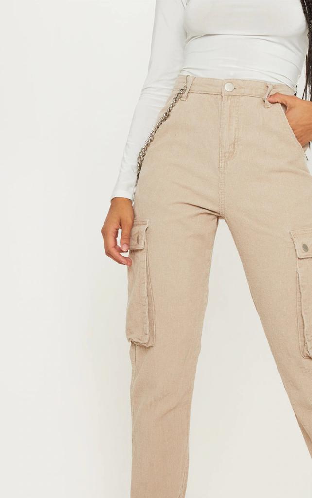 Beige Twill Joggers jeans with metal chain cargo pockets