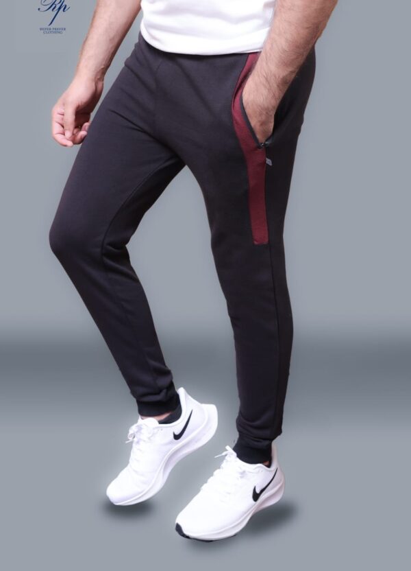 Men's Trouser - Black with Maroon Panel