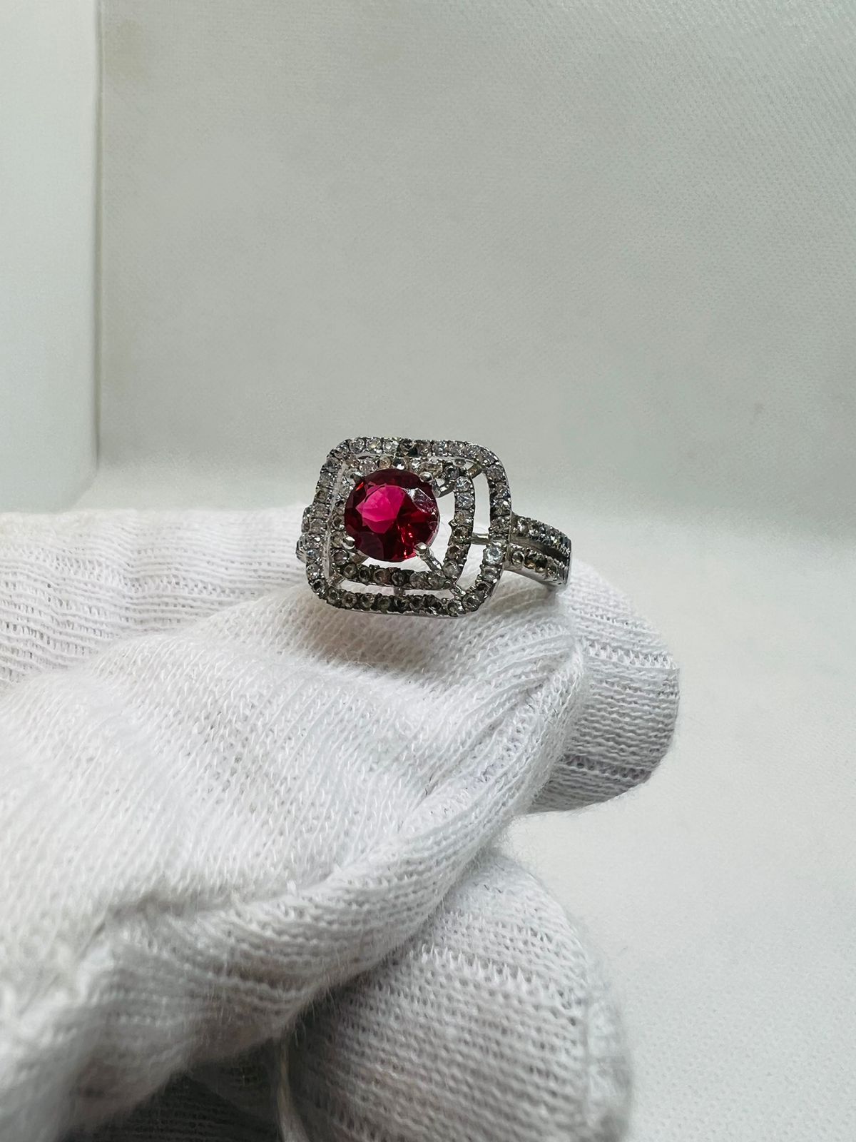 red zircon stone silver ring