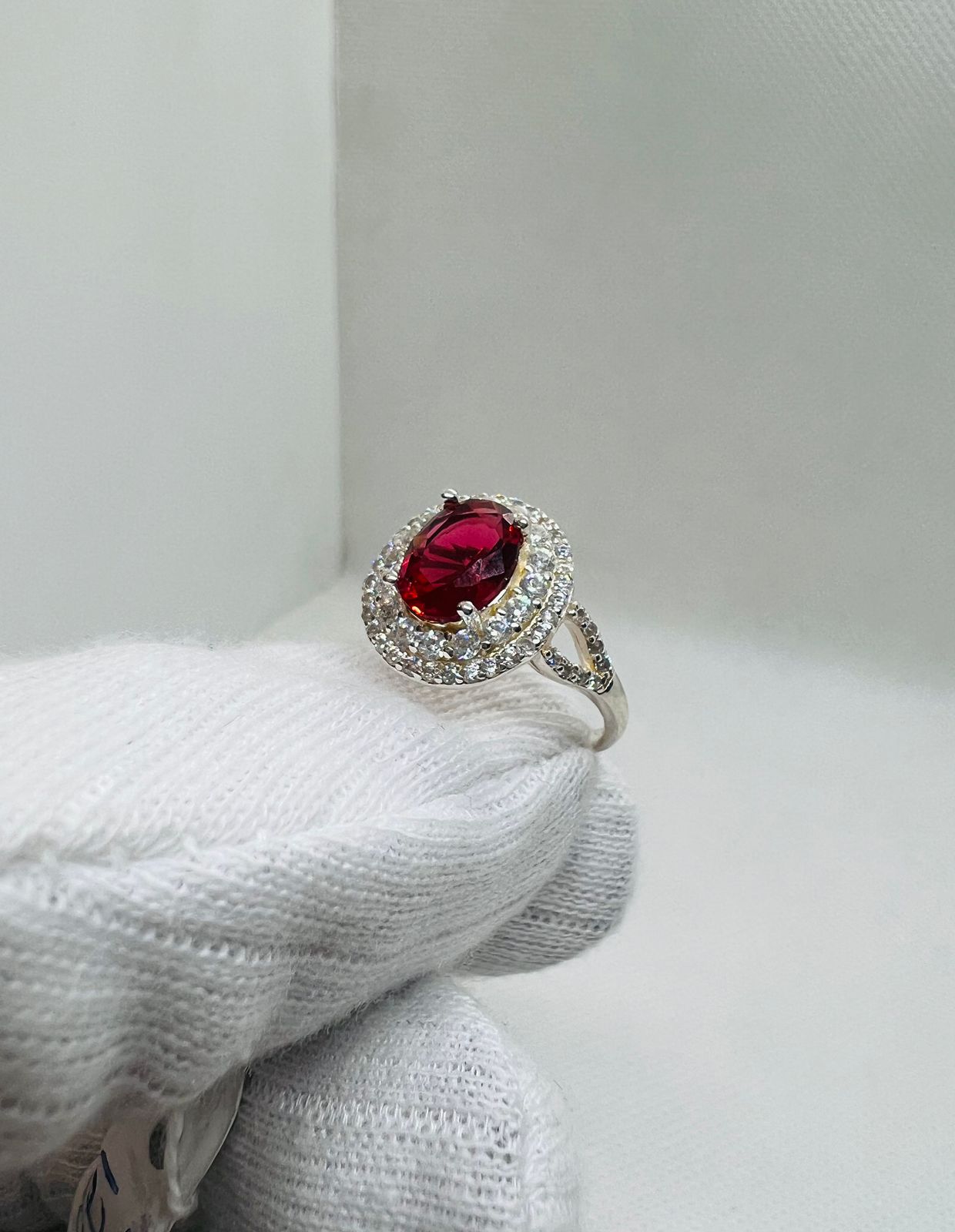 ruby zircon stone silver diamond style ring