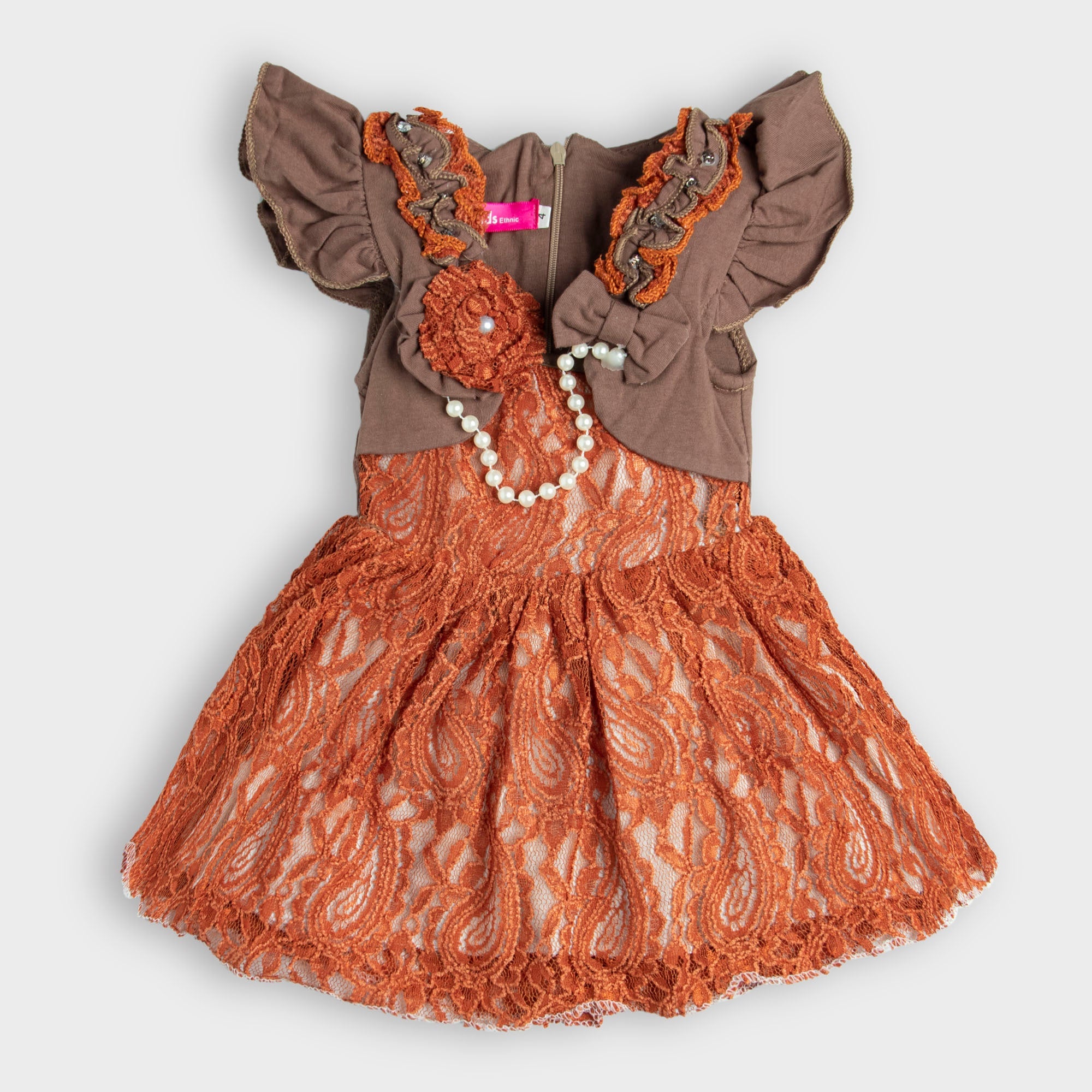 Orange Pleated Design Net Frock