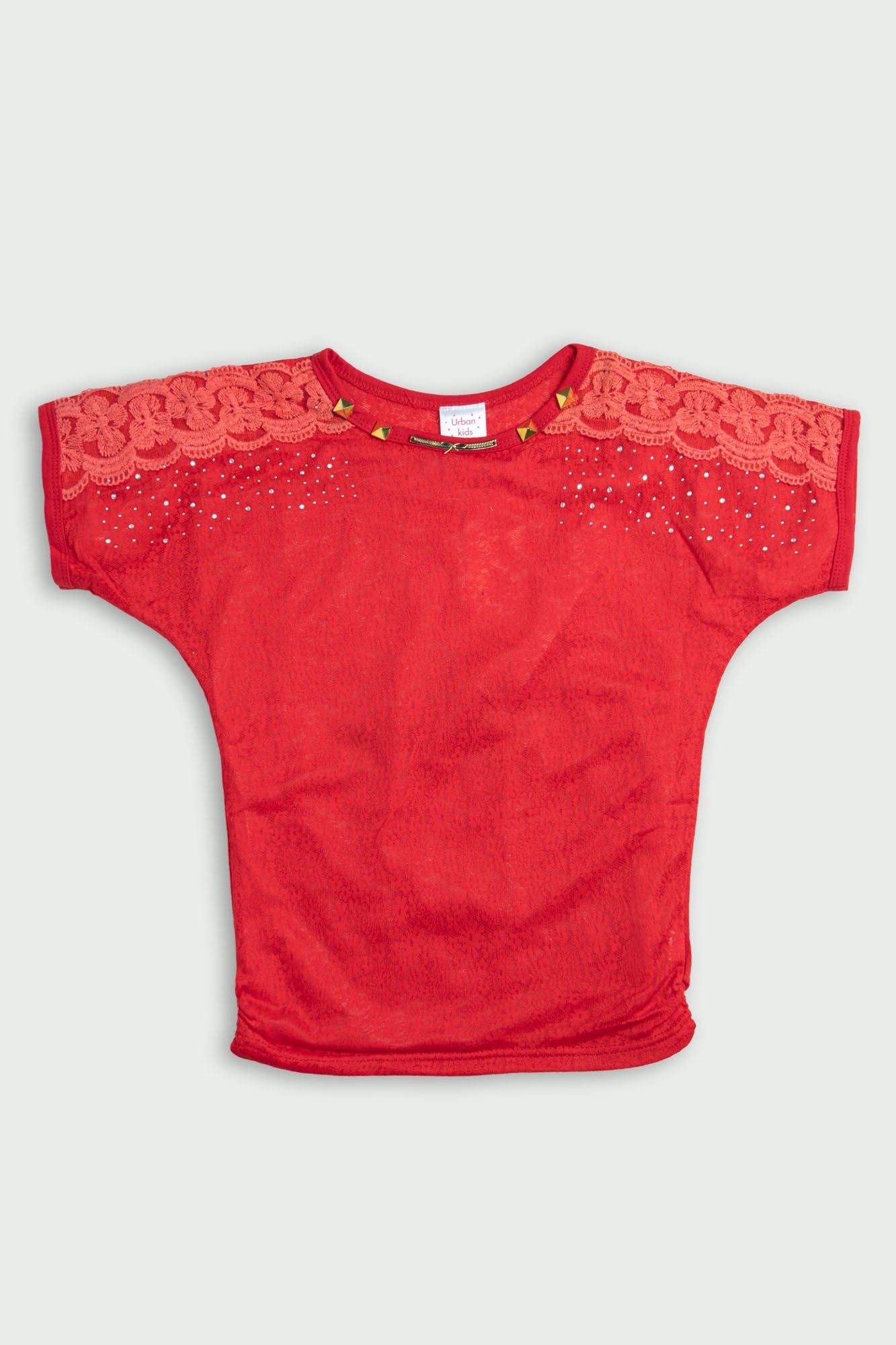 Embroidered Shoulder Red Top