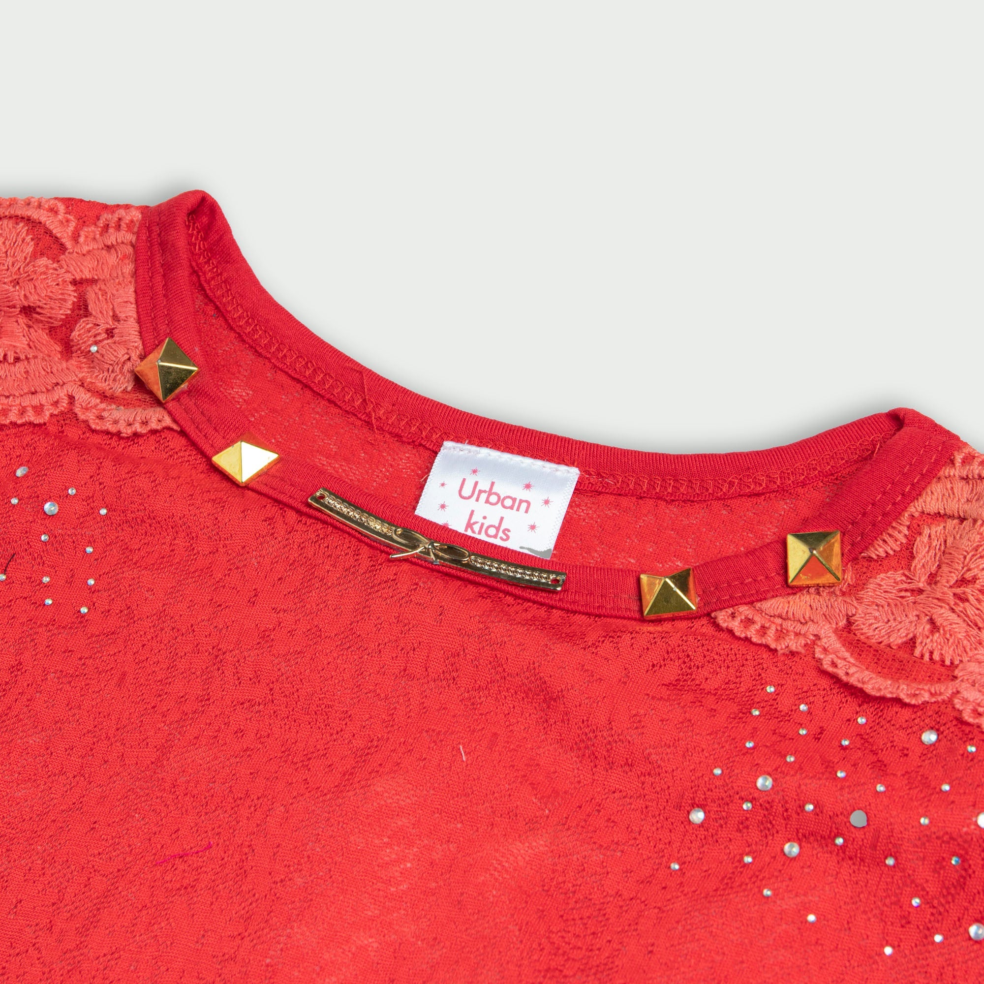 Embroidered Shoulder Red Top