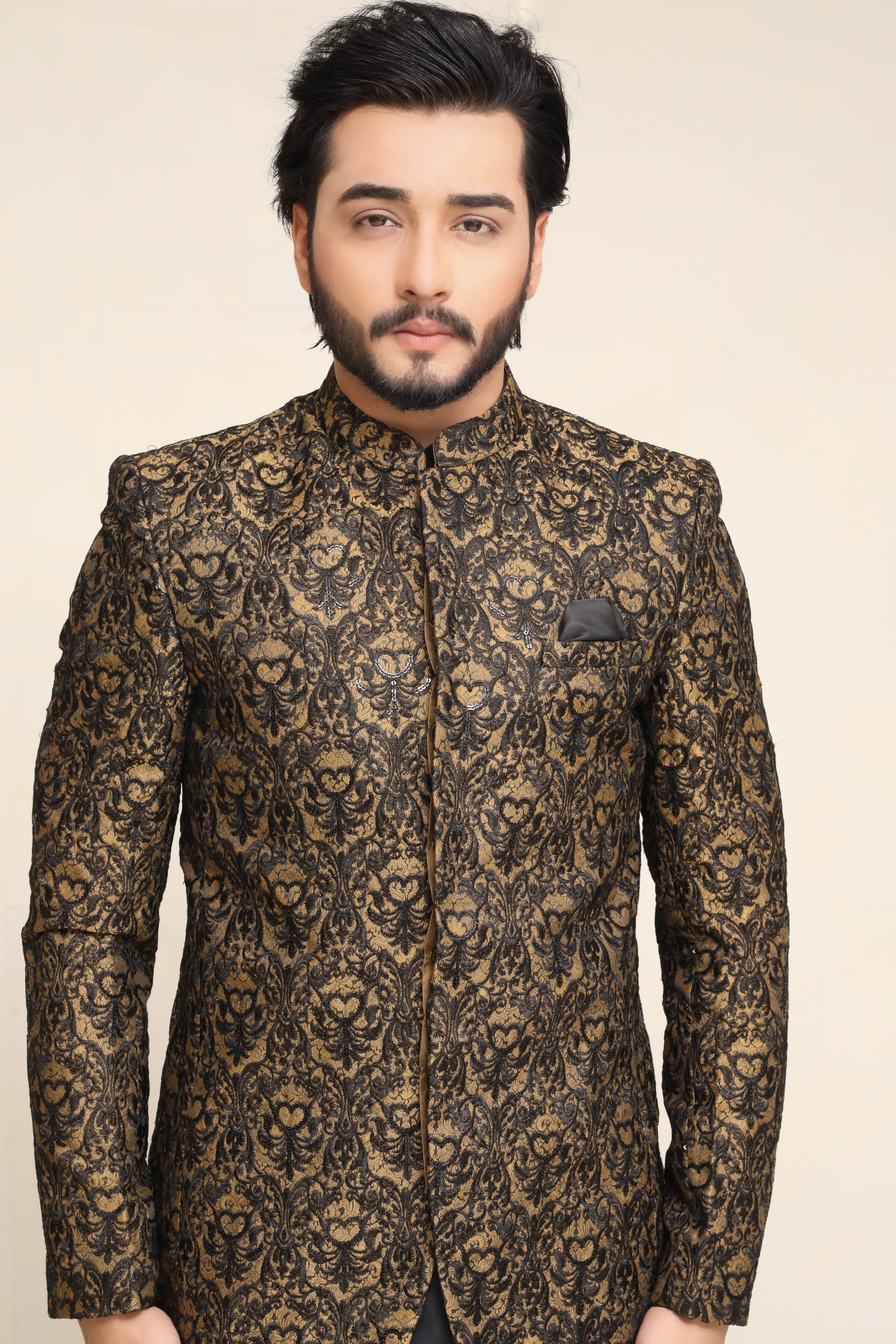 GOLDEN BLACK PRINCE COAT WITH INNER