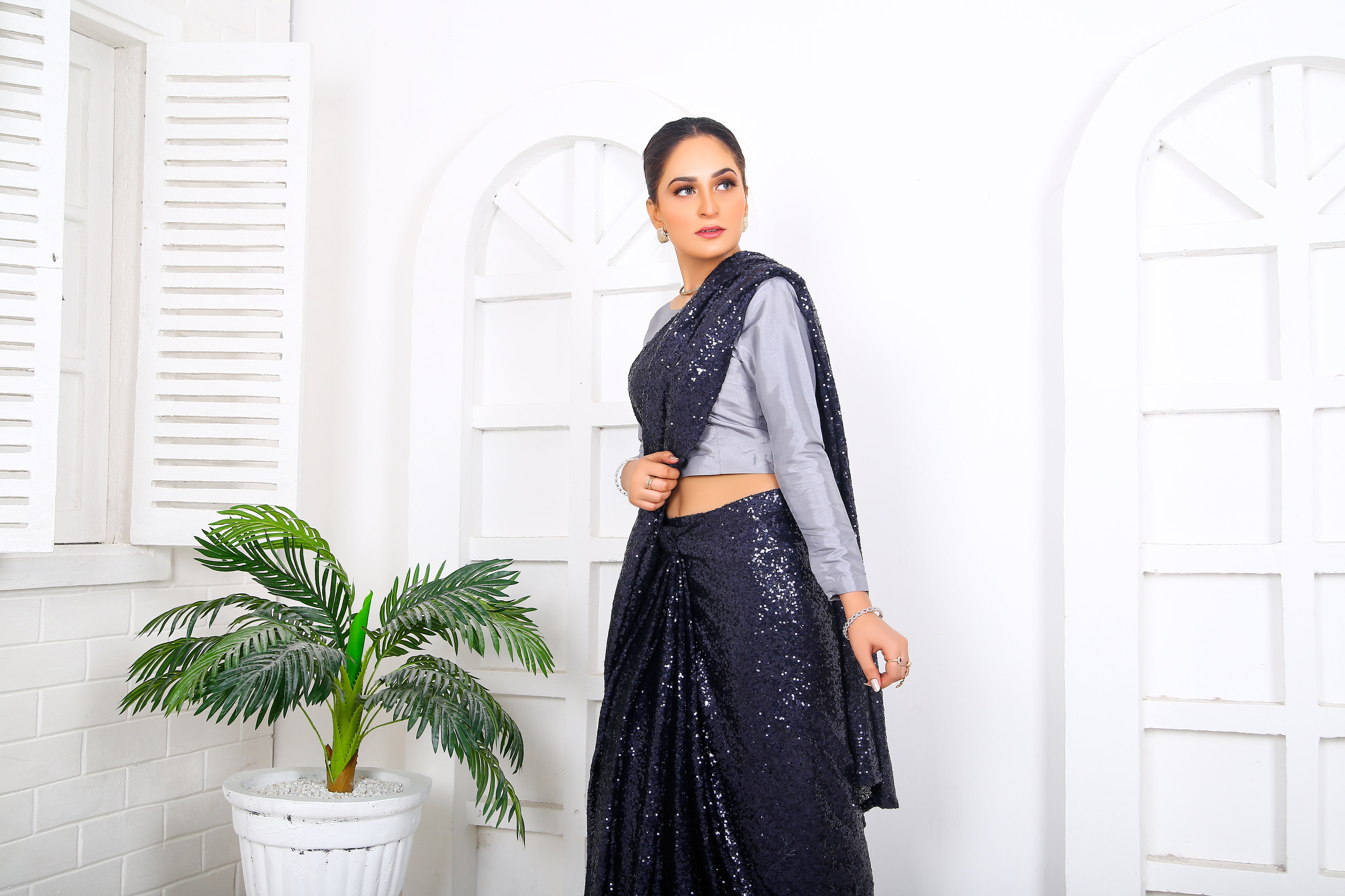 Dark Blue Sequenced Saree