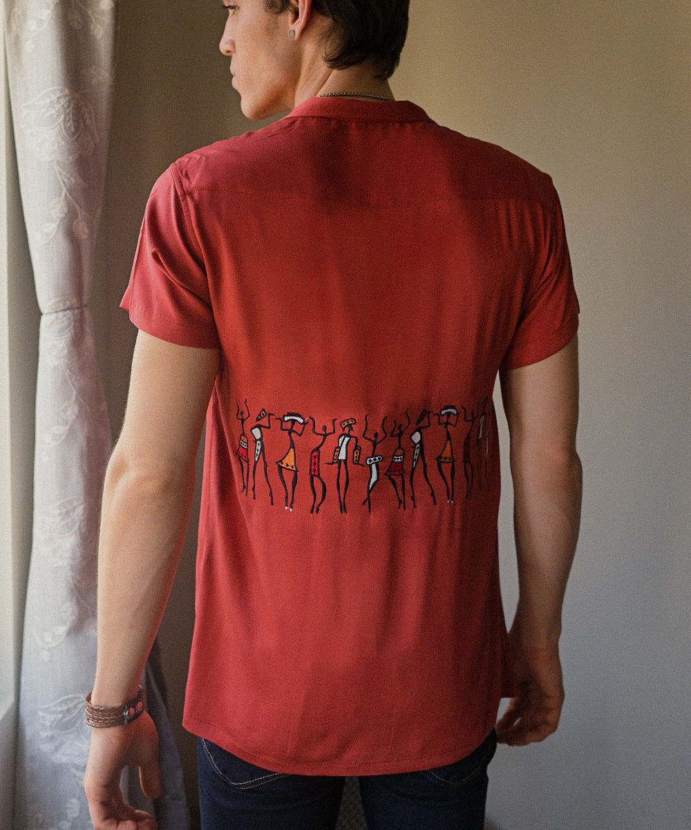 Rust Lambaan Embroidered Shirt: Banjara