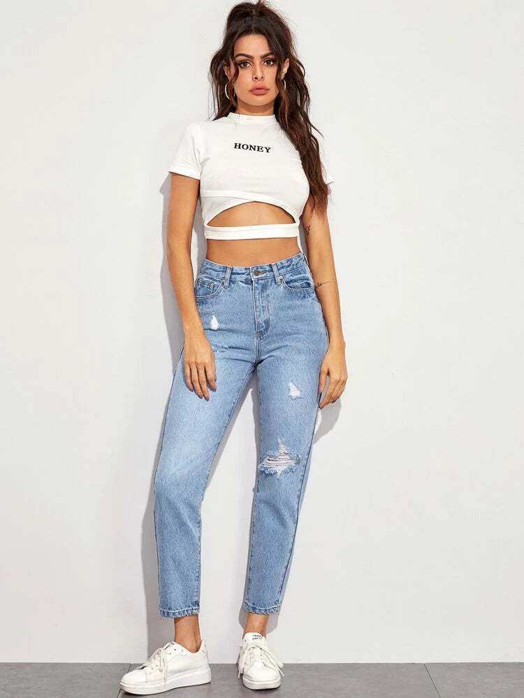 Distressed Mom Jeans