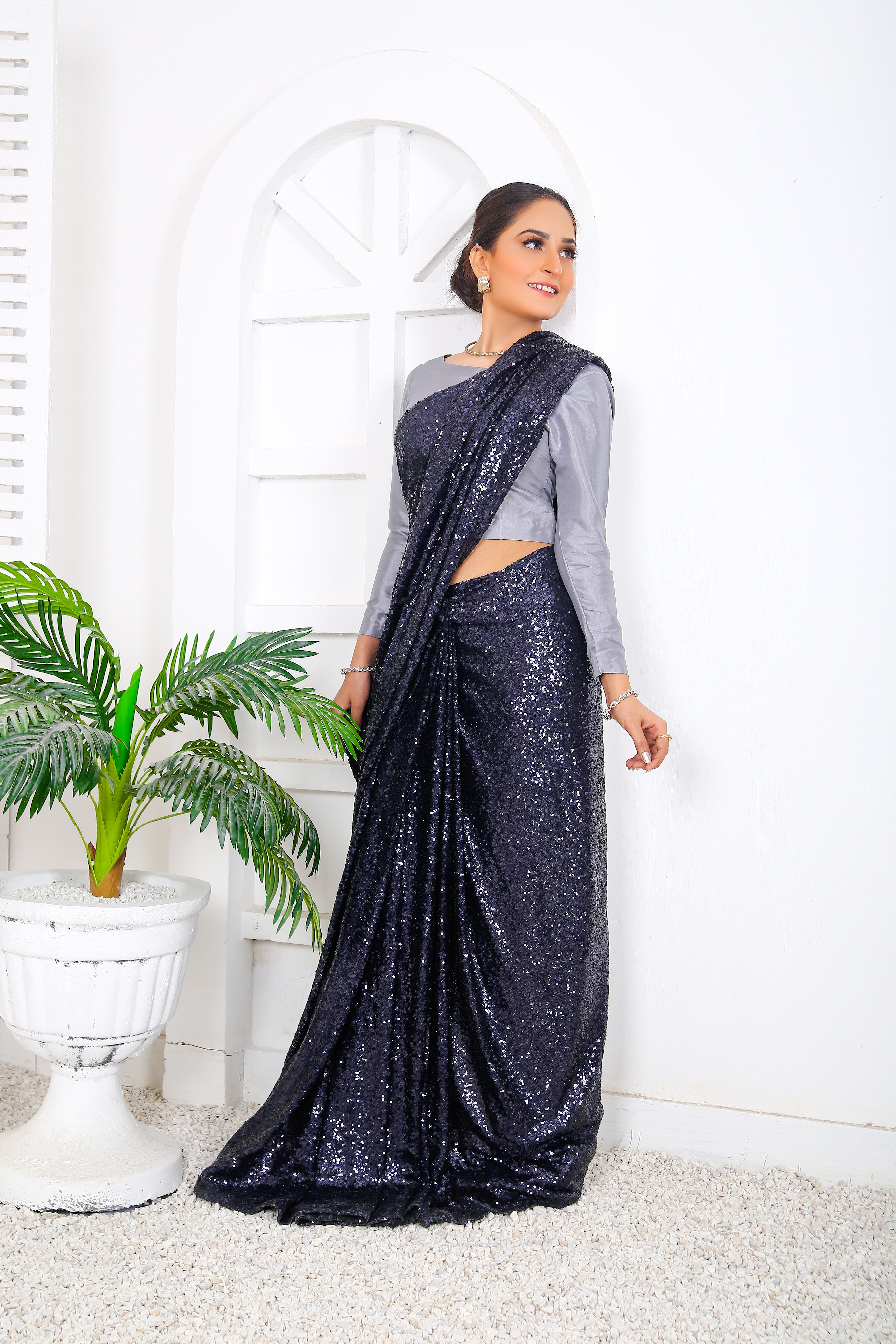 Dark Blue Sequenced Saree