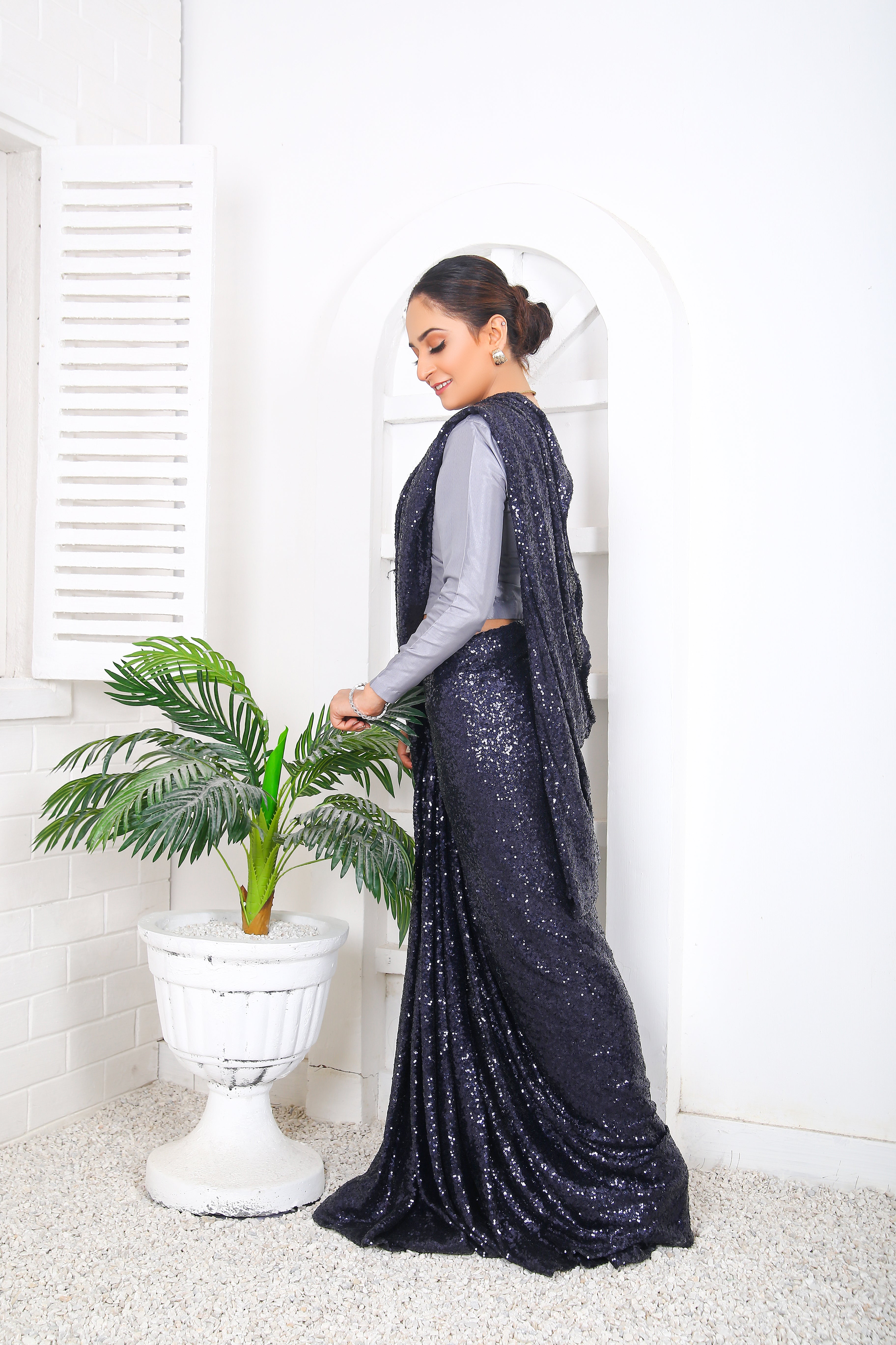 Dark Blue Sequenced Saree