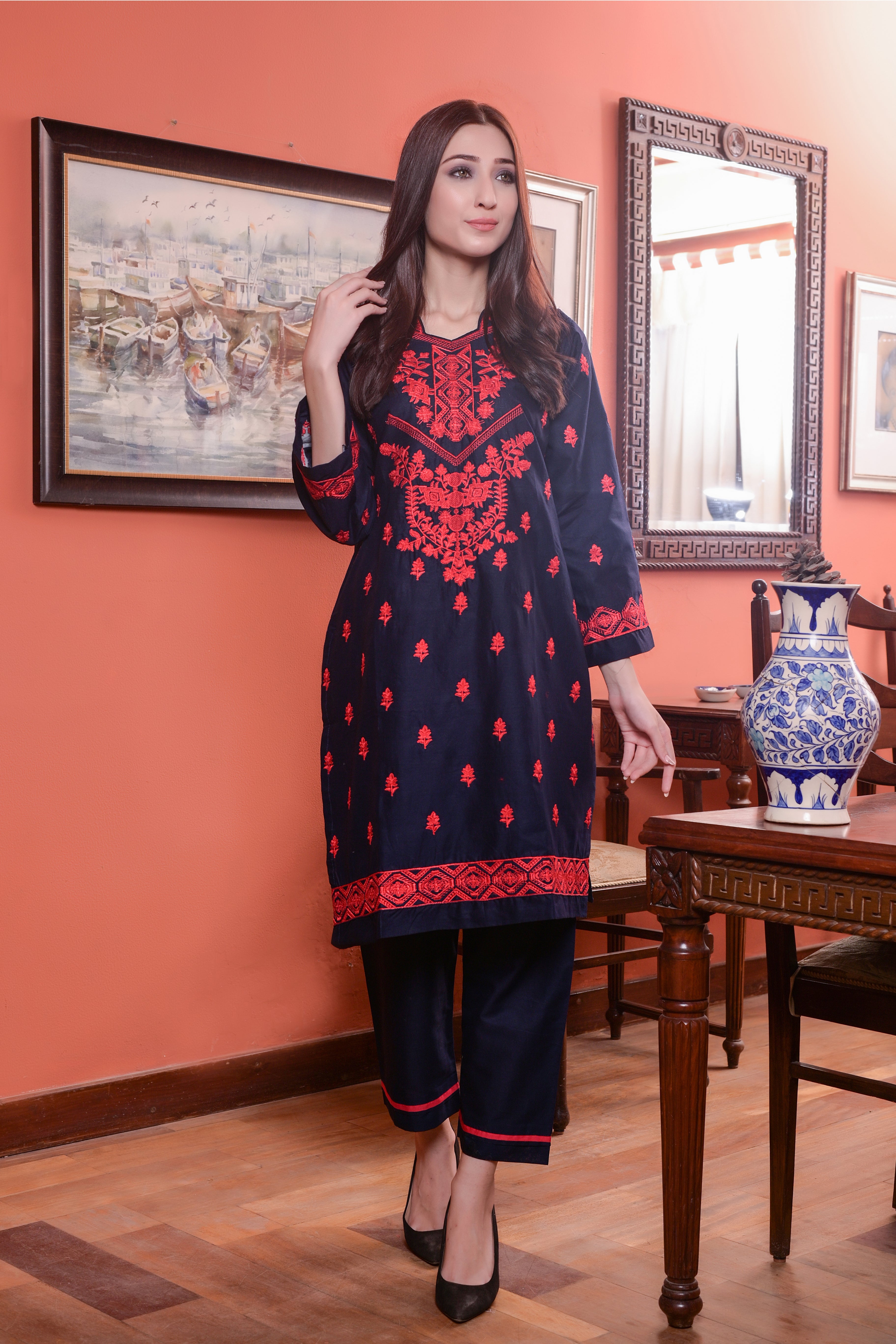 2 Pc Embroidered Cotton-KUW-10076