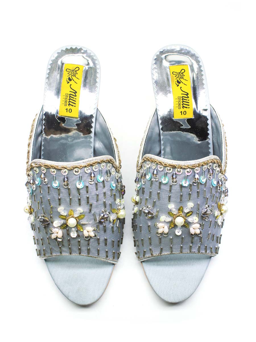 Gray Fancy Block Heel Slipper
