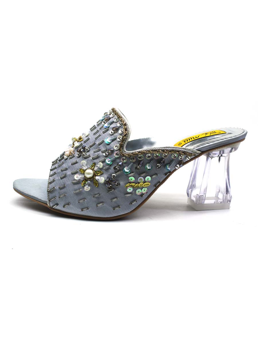 Gray Fancy Block Heel Slipper