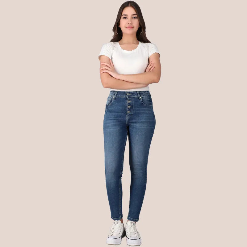Iris Skinny High Rise Mid Button Down Free Fit