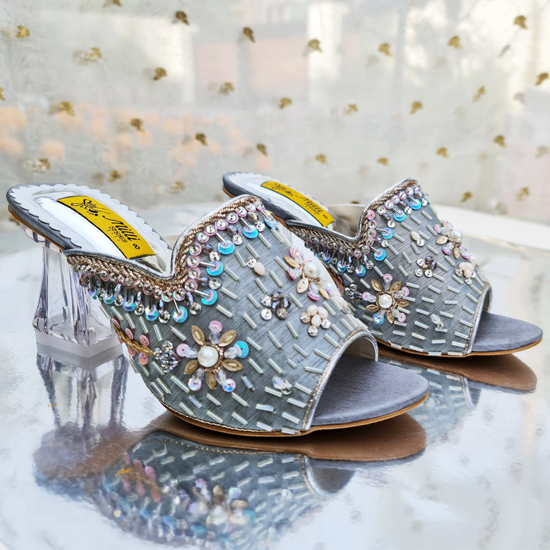 Gray Fancy Block Heel Slipper