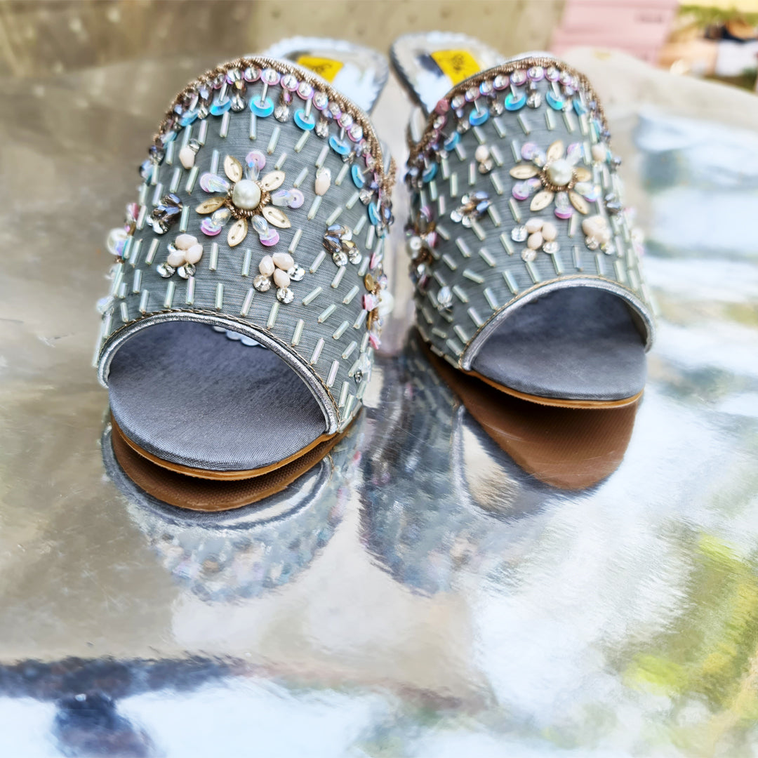 Gray Fancy Block Heel Slipper