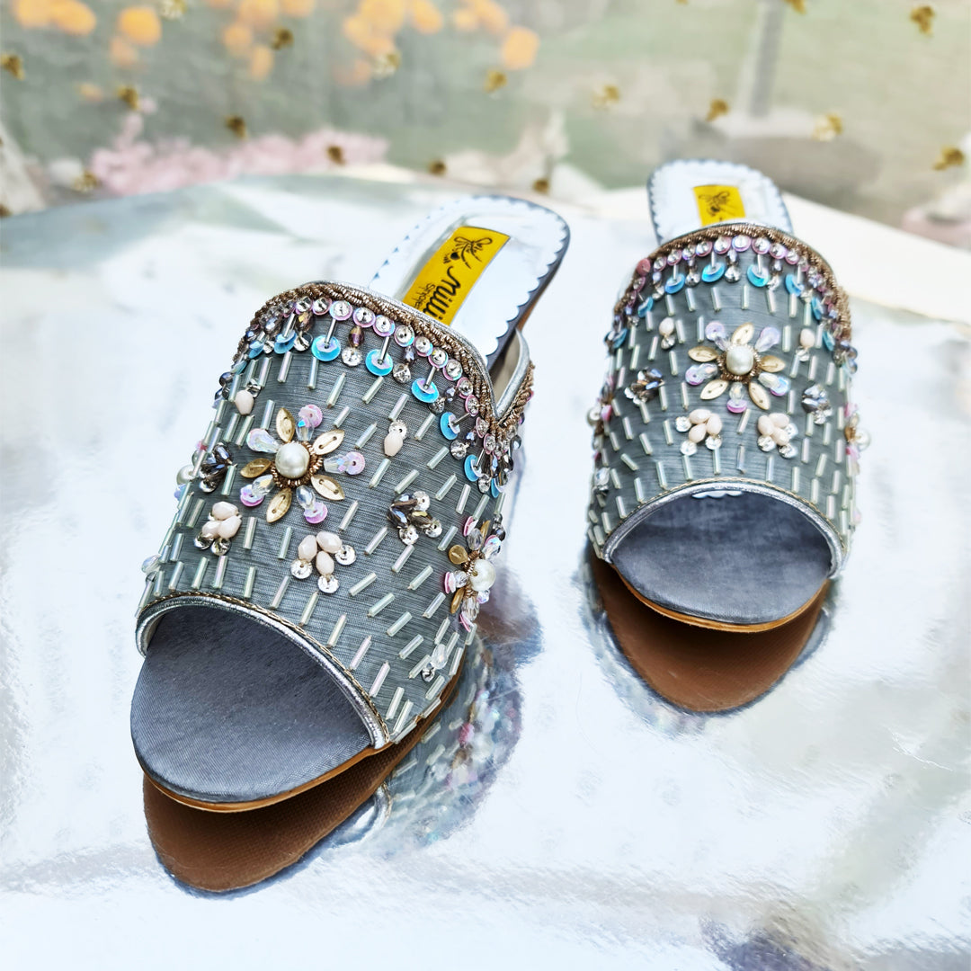 Gray Fancy Block Heel Slipper