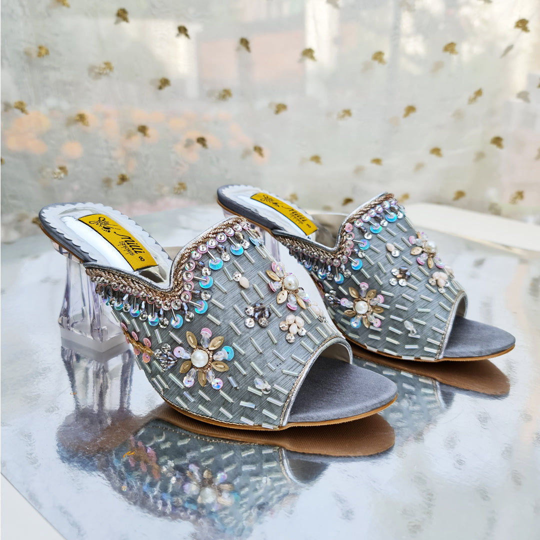 Gray Fancy Block Heel Slipper