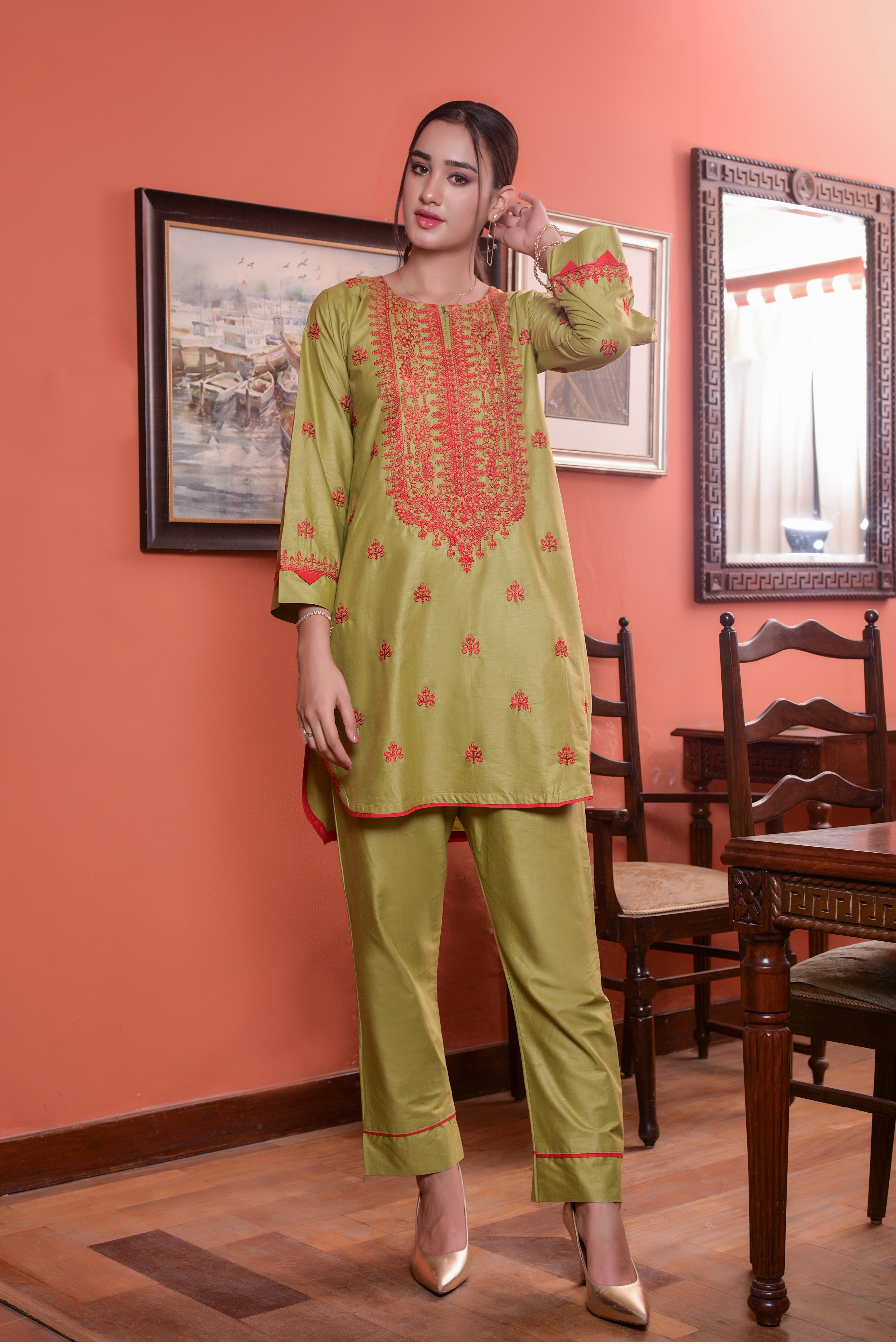 2 Pc Embroidered Cotton-KUW-10078