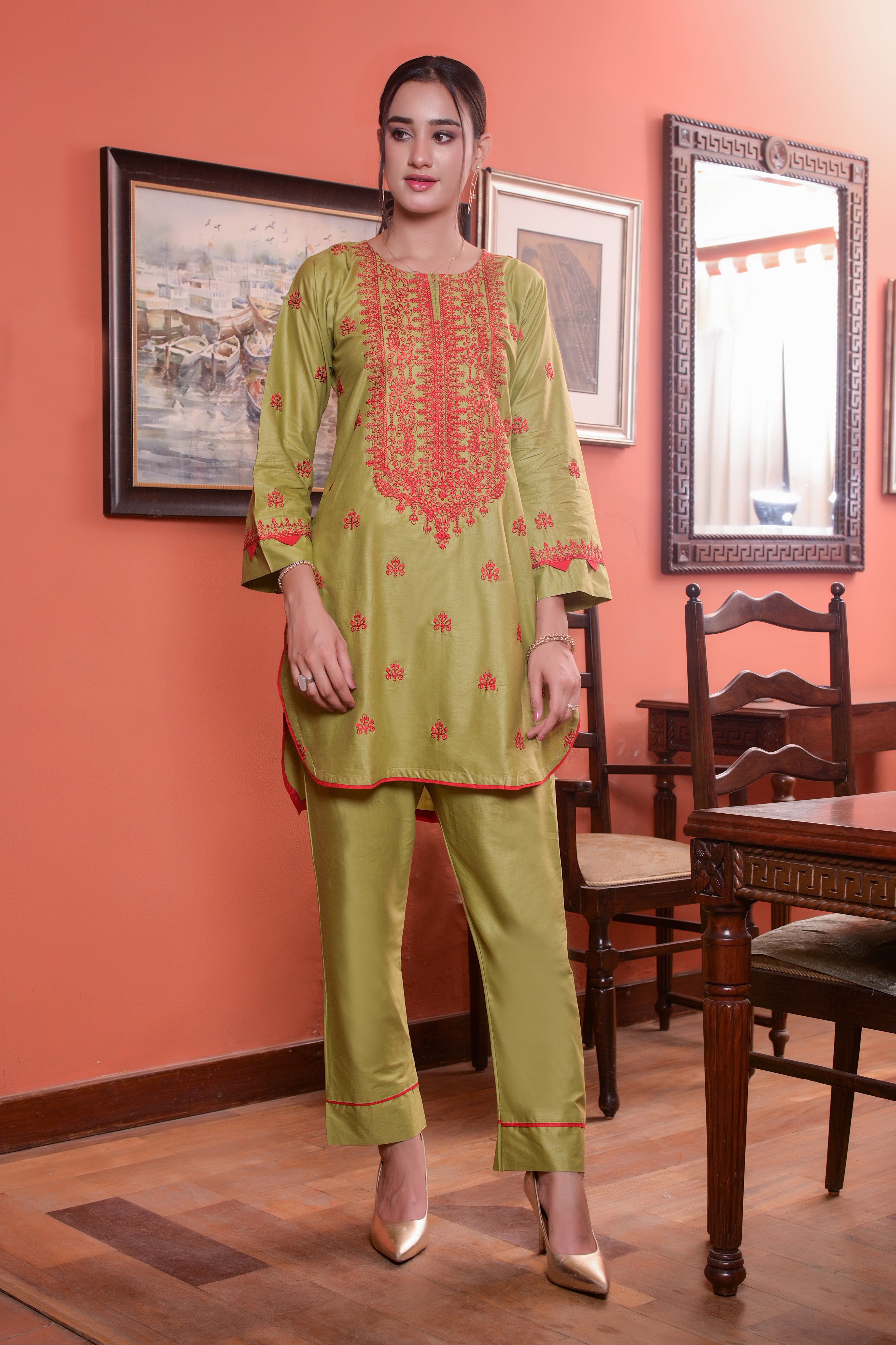 2 Pc Embroidered Cotton-KUW-10078
