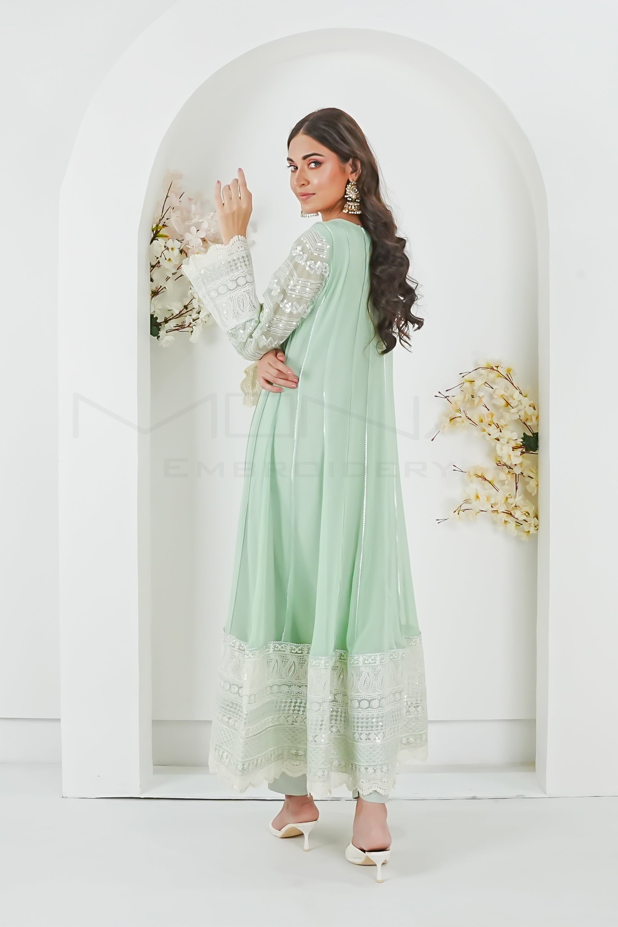 KURTI 121-CRIMSON GLOW- MINT GREEN