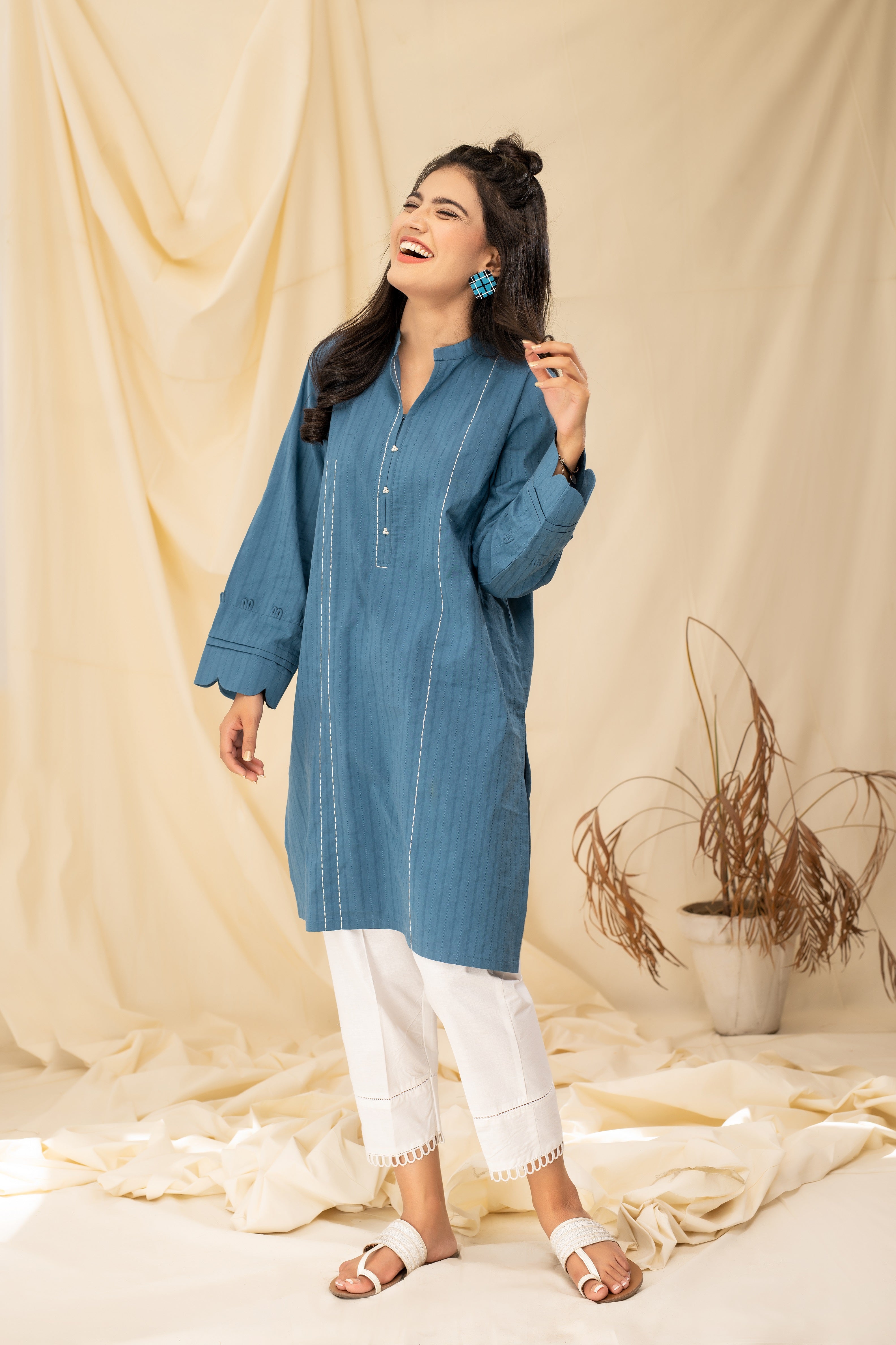 GROOYY BLUE - PRET KURTI - CASUAL TOP - CASUAL SHIRT - KURTI