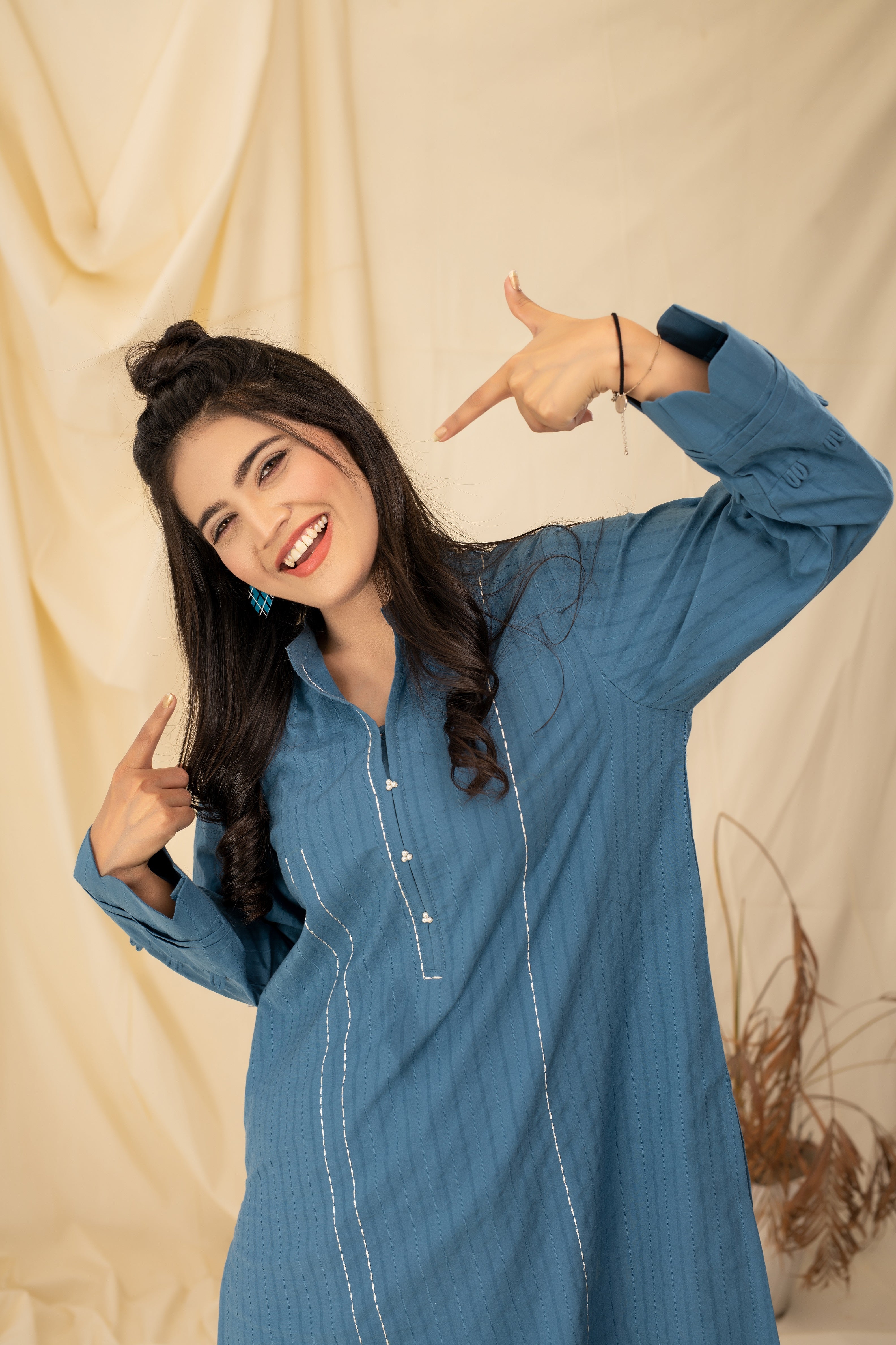 GROOYY BLUE - PRET KURTI - CASUAL TOP - CASUAL SHIRT - KURTI