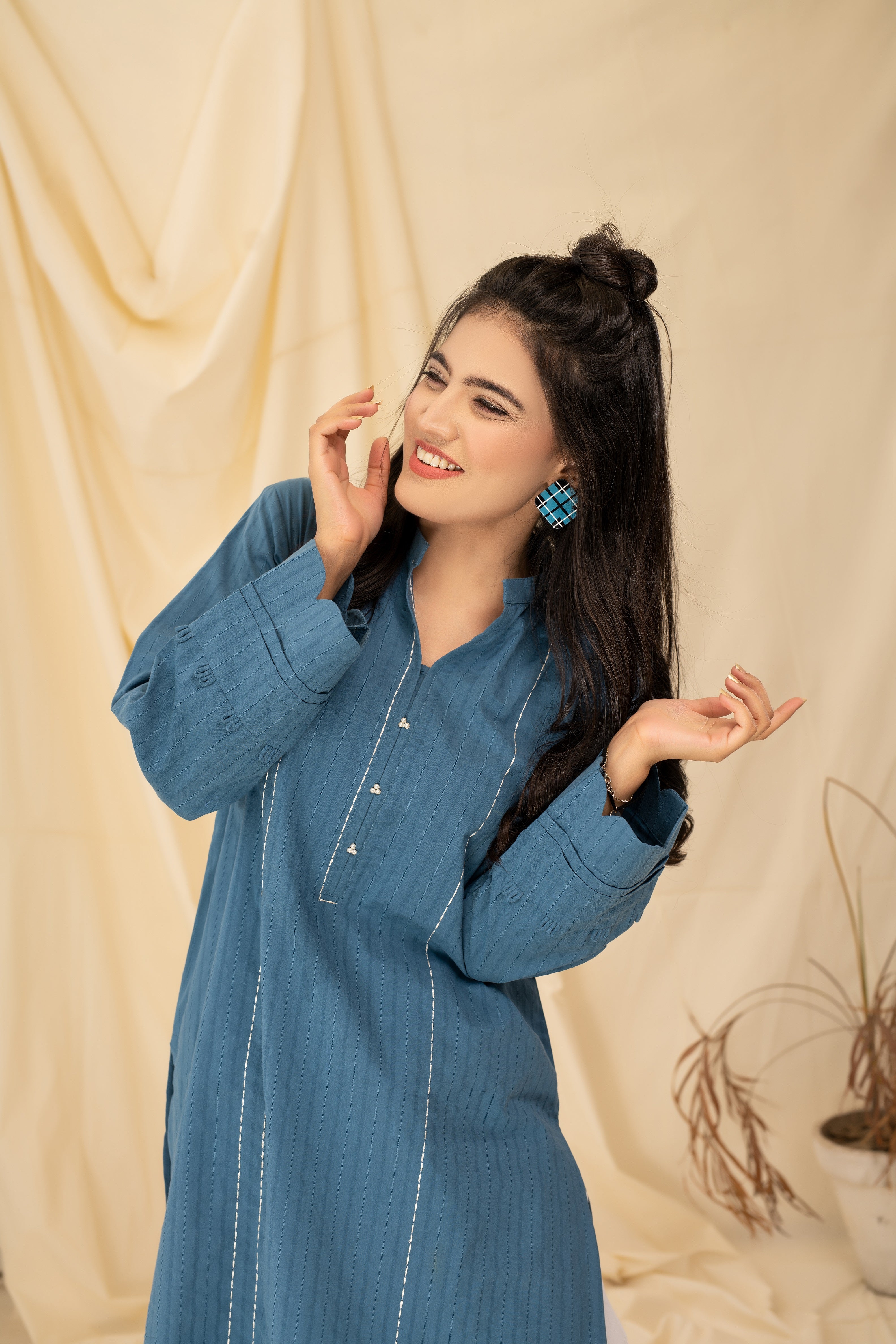 GROOYY BLUE - PRET KURTI - CASUAL TOP - CASUAL SHIRT - KURTI