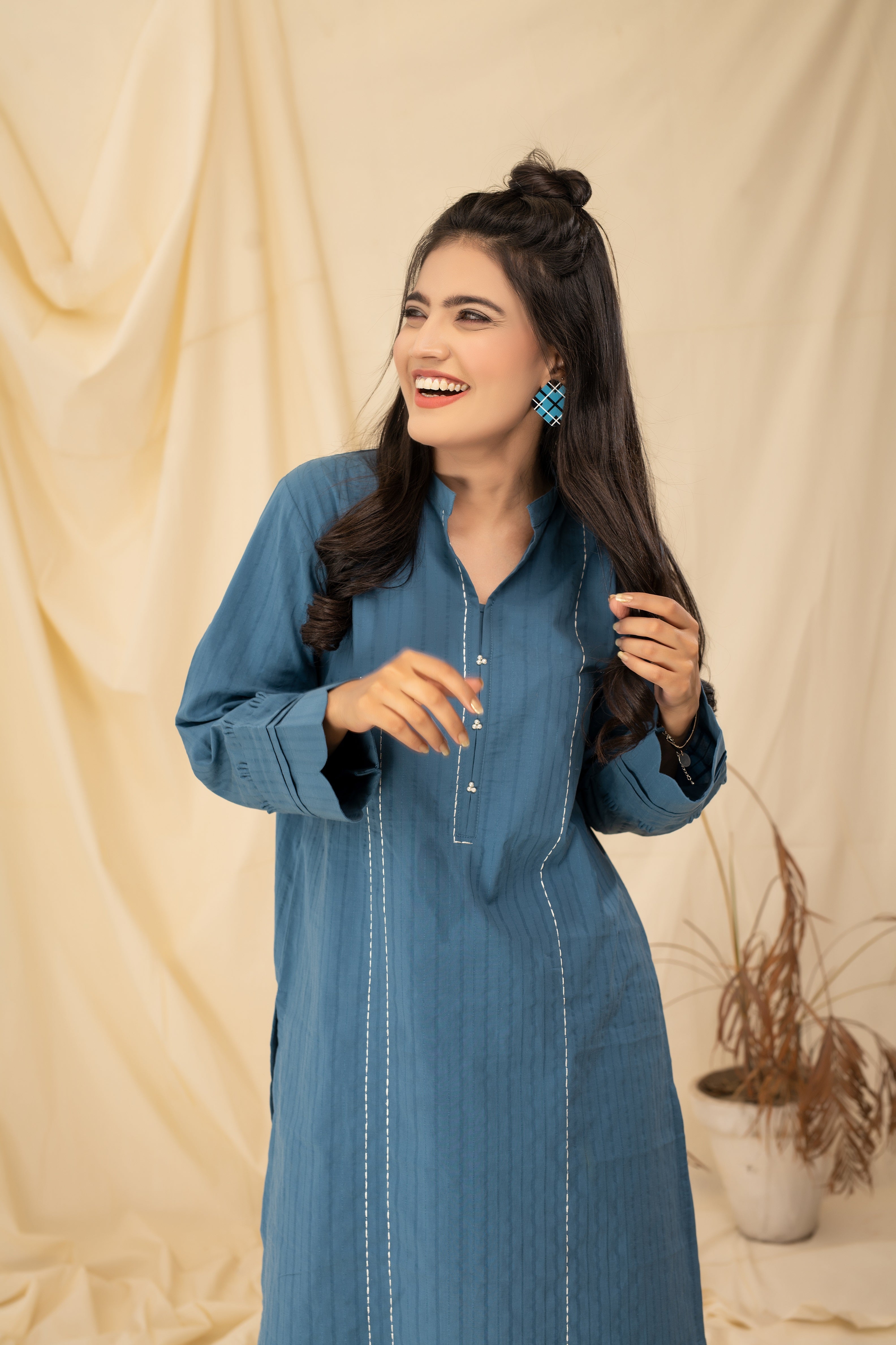 GROOYY BLUE - PRET KURTI - CASUAL TOP - CASUAL SHIRT - KURTI