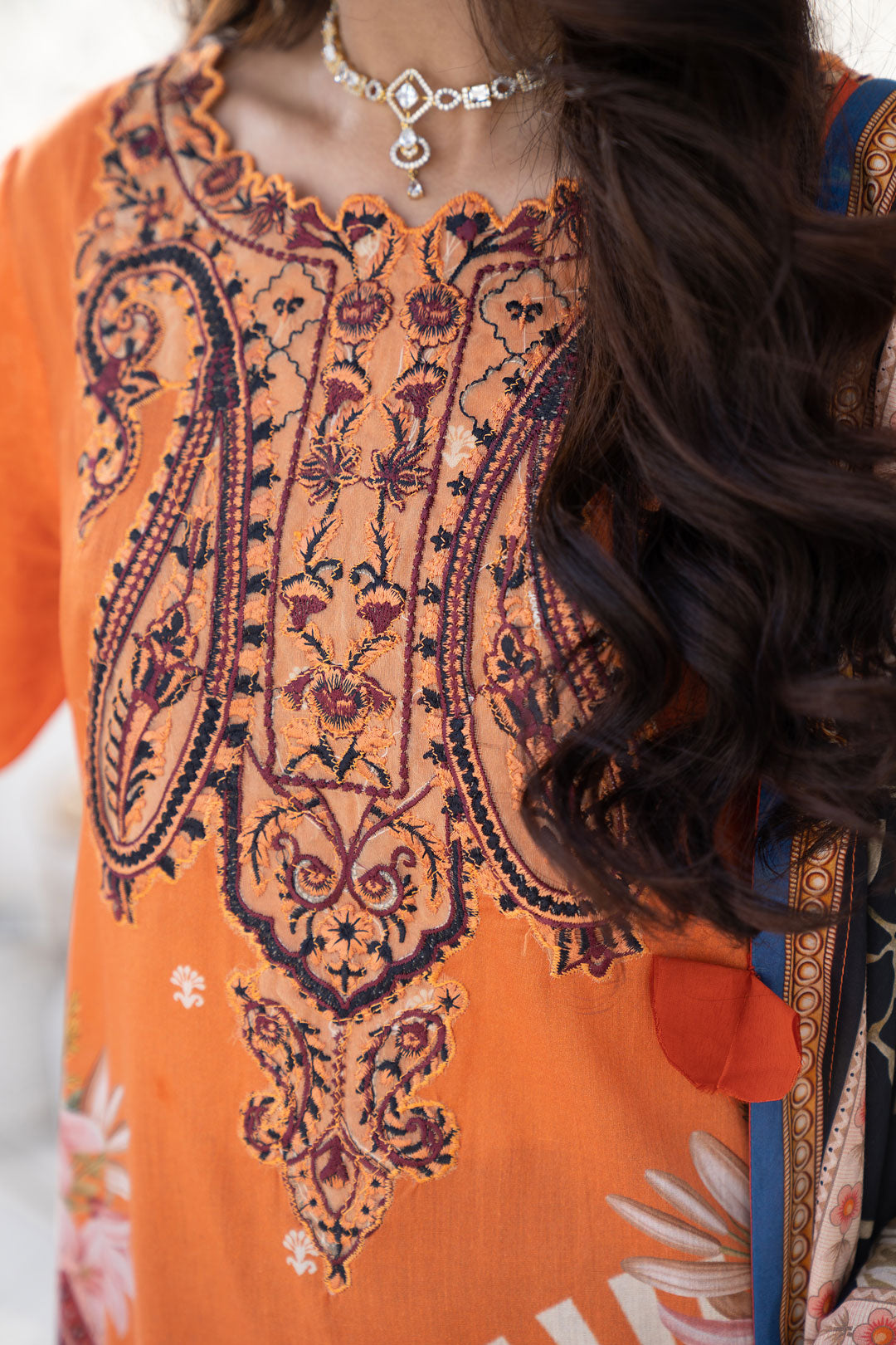 SHAFAQ - Orange Black -NOORANGI - LAWN COLLETION 2022