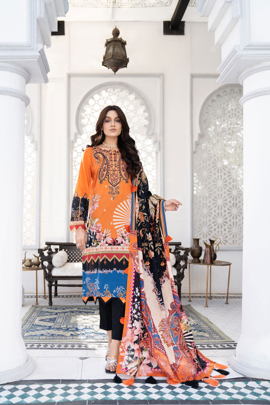 SHAFAQ - Orange Black -NOORANGI - LAWN COLLETION 2022