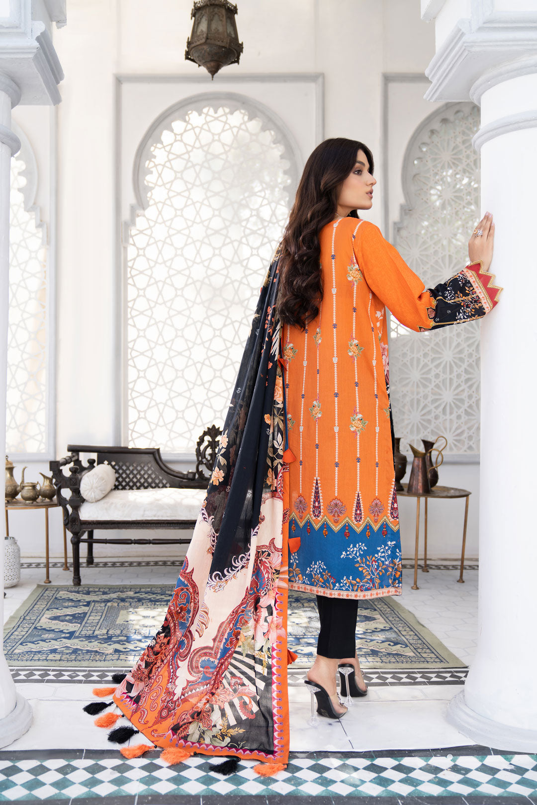 SHAFAQ - Orange Black -NOORANGI - LAWN COLLETION 2022