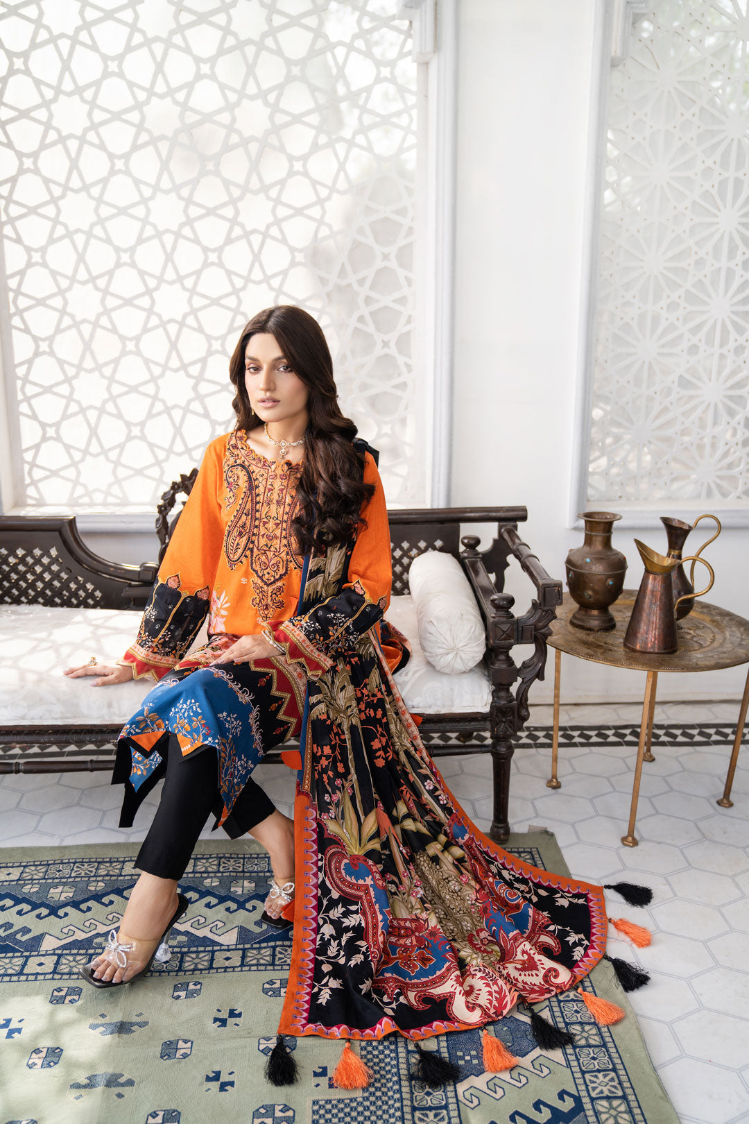 SHAFAQ - Orange Black -NOORANGI - LAWN COLLETION 2022