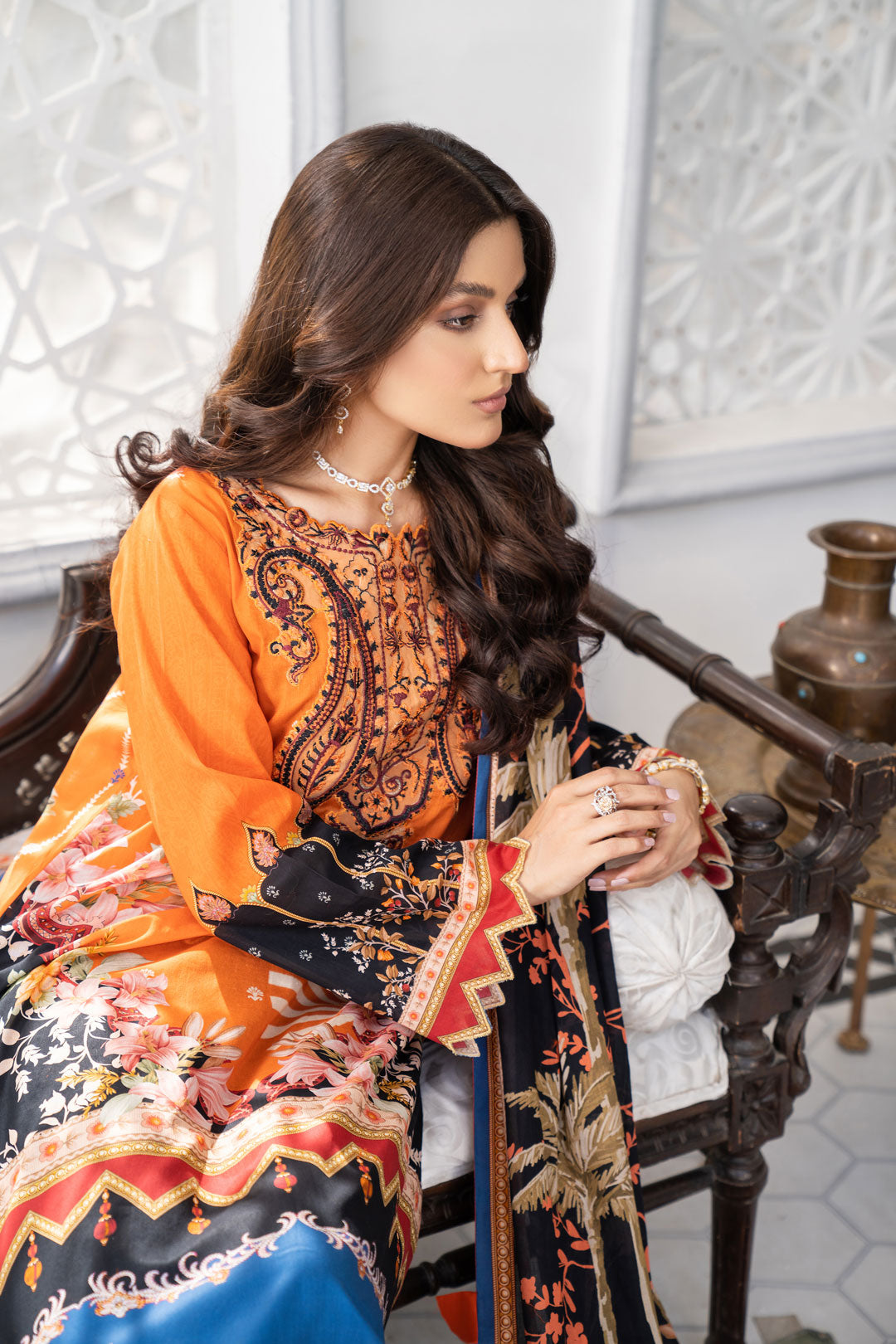 SHAFAQ - Orange Black -NOORANGI - LAWN COLLETION 2022