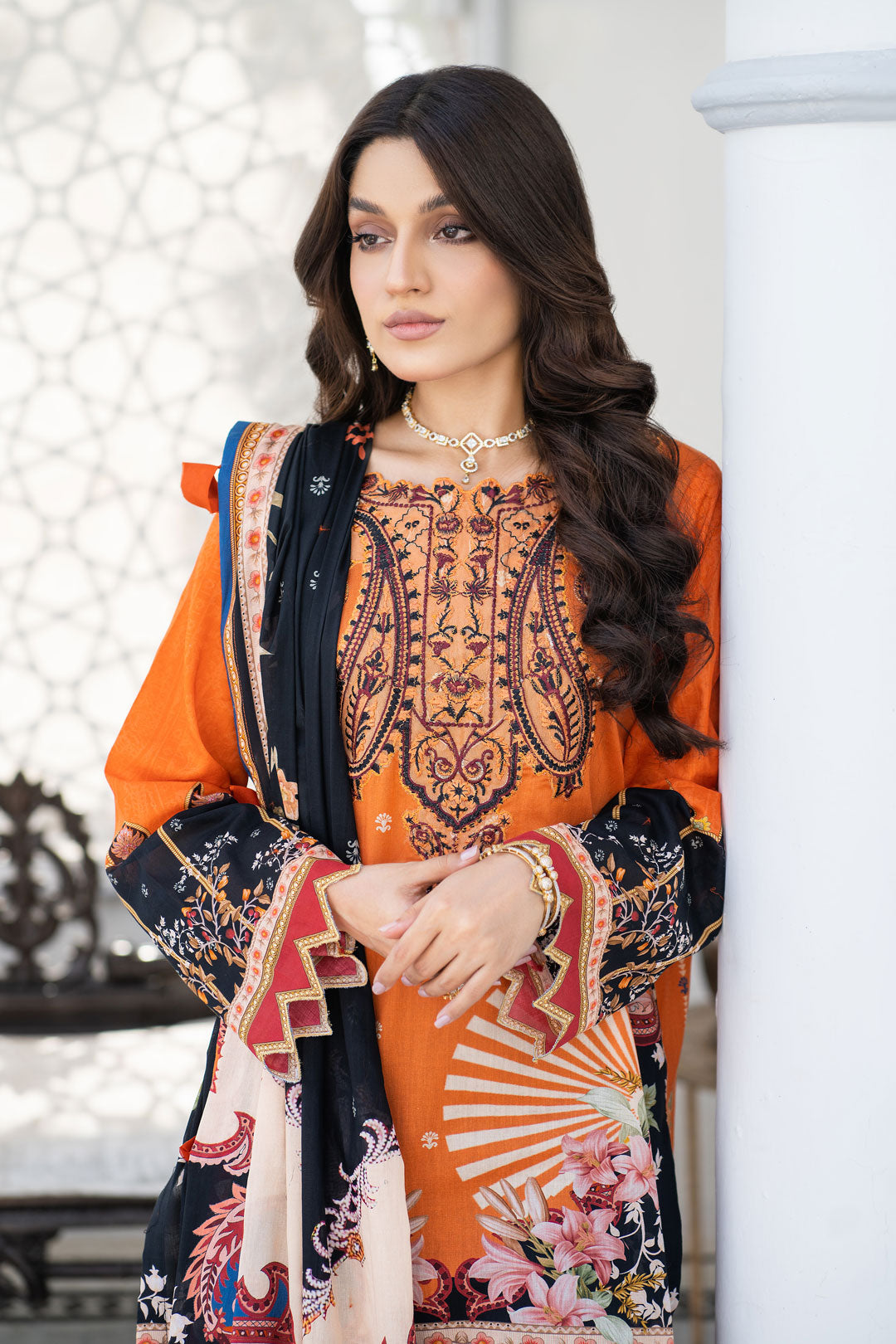 SHAFAQ - Orange Black -NOORANGI - LAWN COLLETION 2022