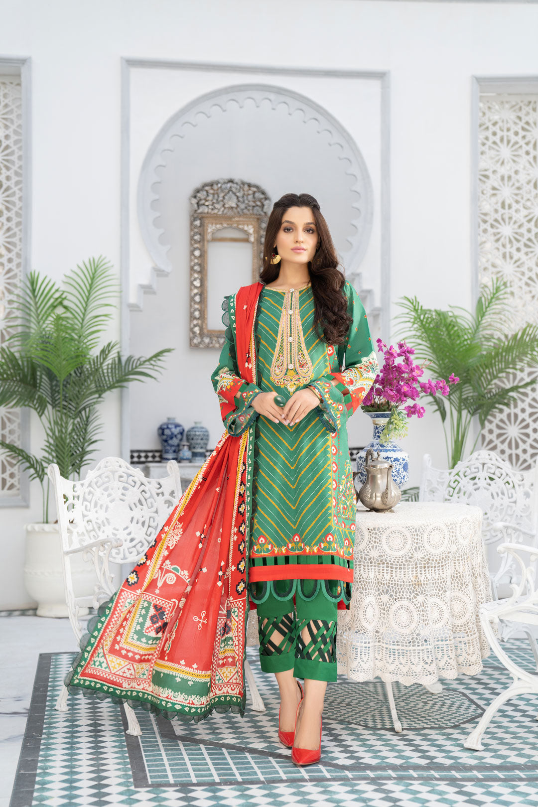 AKHRAAZ - Dark Green - SHAAD BY NOORANGI- LAWN COLLECTION 2022