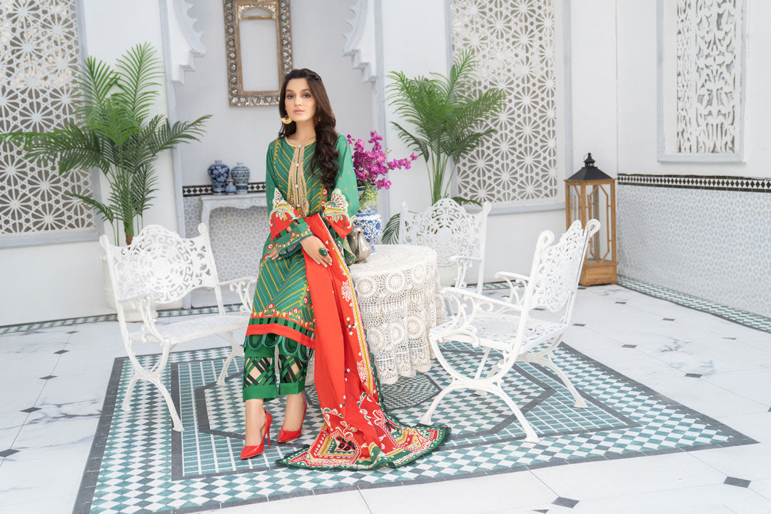 AKHRAAZ - Dark Green - SHAAD BY NOORANGI- LAWN COLLECTION 2022